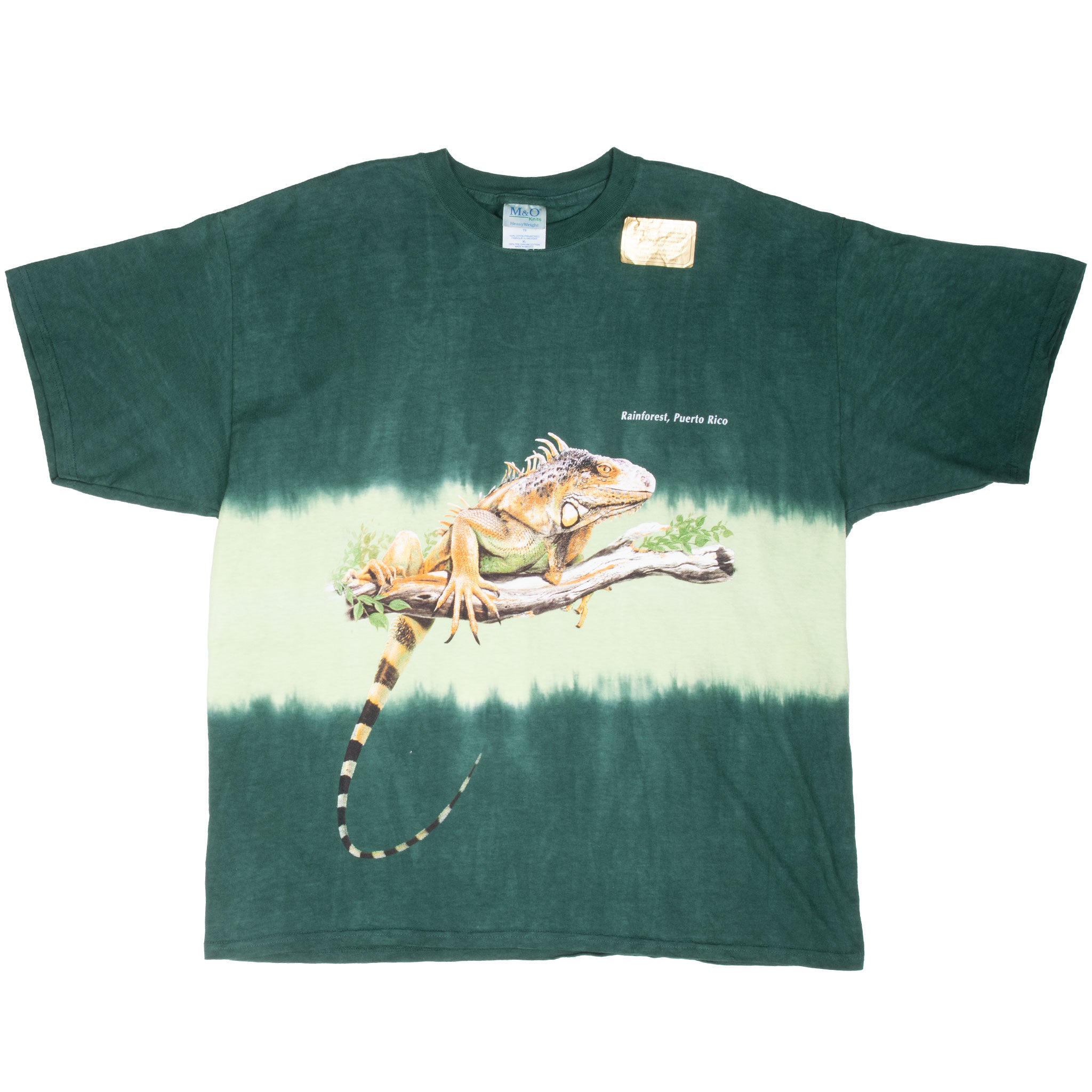 Vintage Tie Dye Iguana Rainforest Puerto Rico Animal Print Tee Shirt 2000S Deadstock Size XL