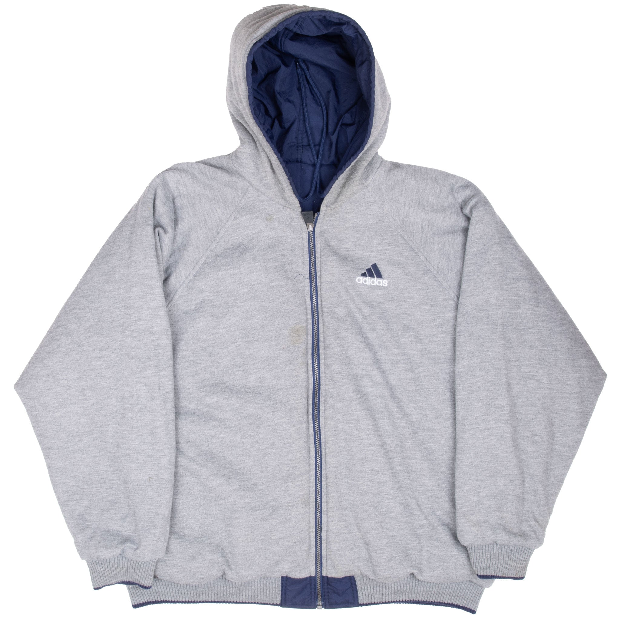 Vintage Adidas Reversible Nylon Blue Windbreaker Hooded Jacket 1990S Size XL