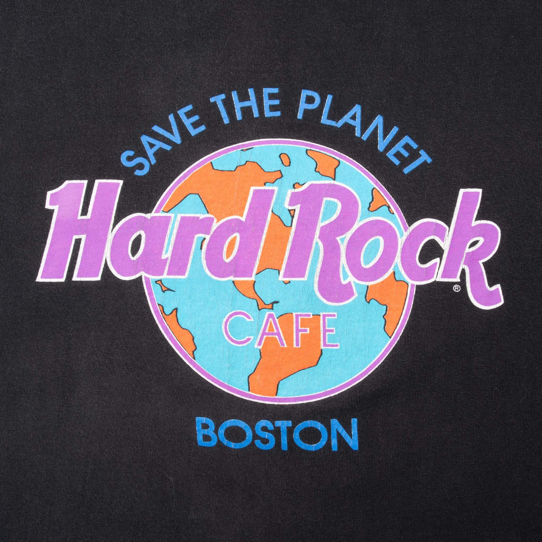 Vintage Hard Rock Cafe Boston Save The Planet Tee Shirt 1990S Size Large Made In USA With Single Stitch Sleeves