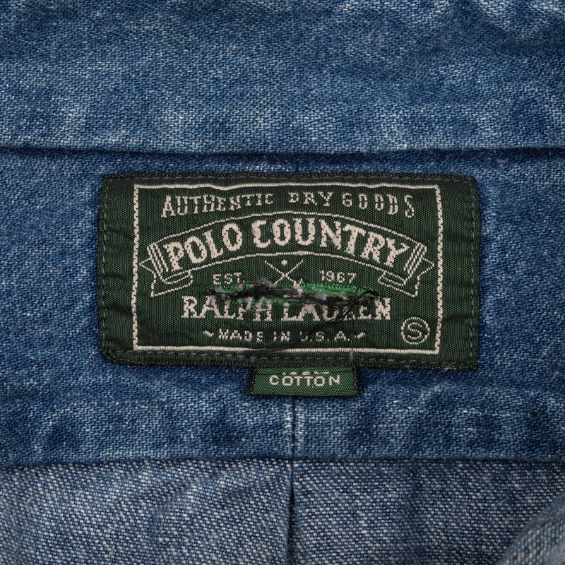 Vintage Ralph Lauren Blue Denim Shirt 1990S Size Small Made In Usa