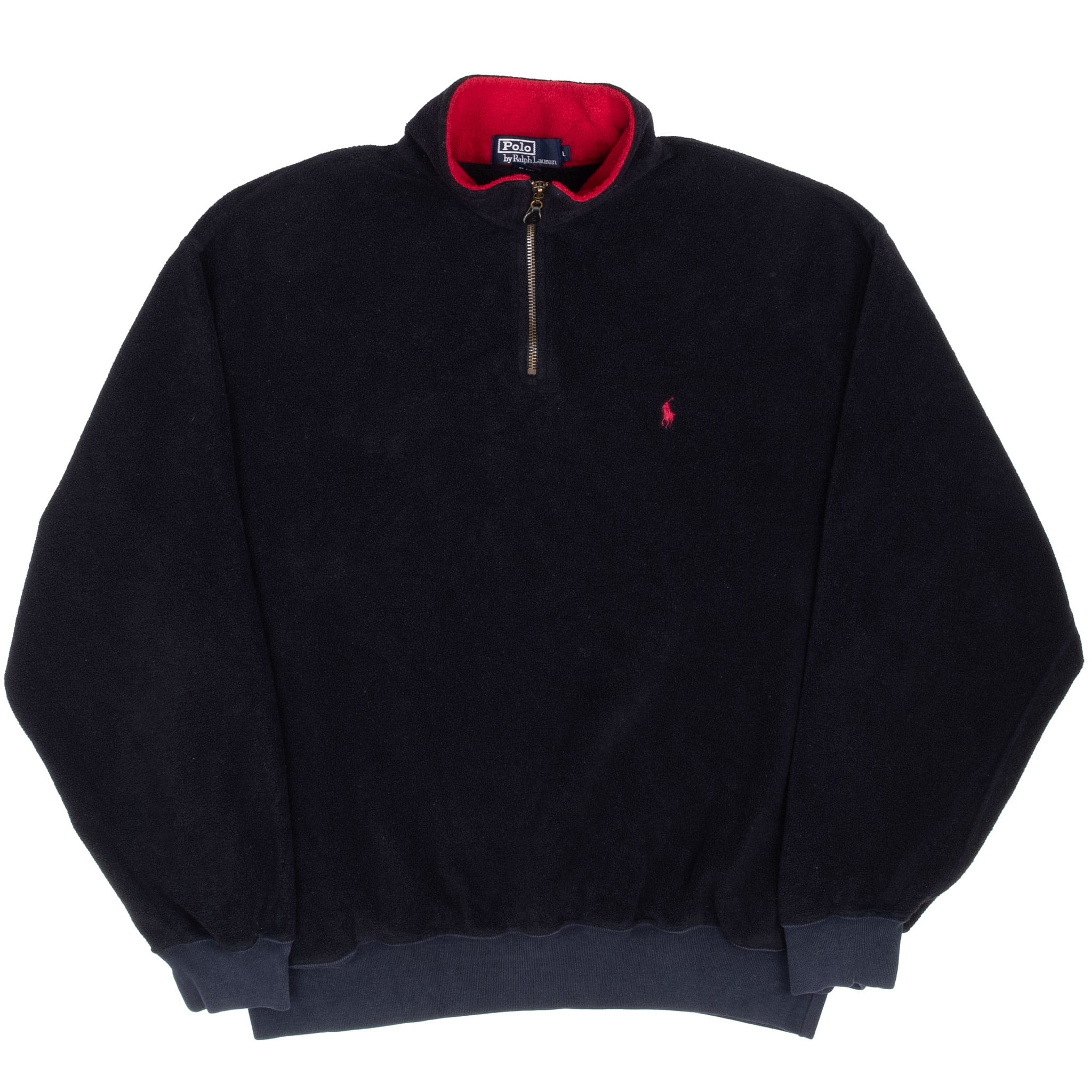 VINTAGE POLO RALPH LAUREN BLACK QUARTER ZIP FLEECE PULLOVER JACKET 1990S LARGE