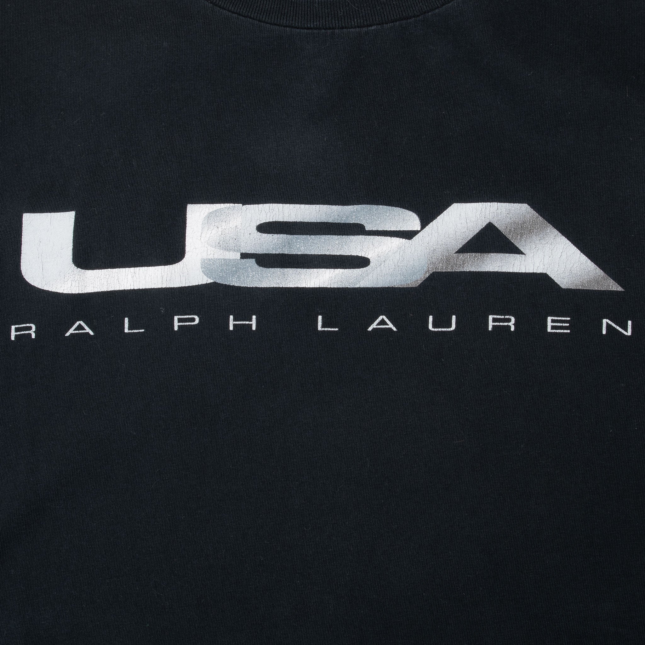 VINTAGE POLO RALPH LAUREN USA NAVY BLUE TEE SHIRT 1990S 2XL