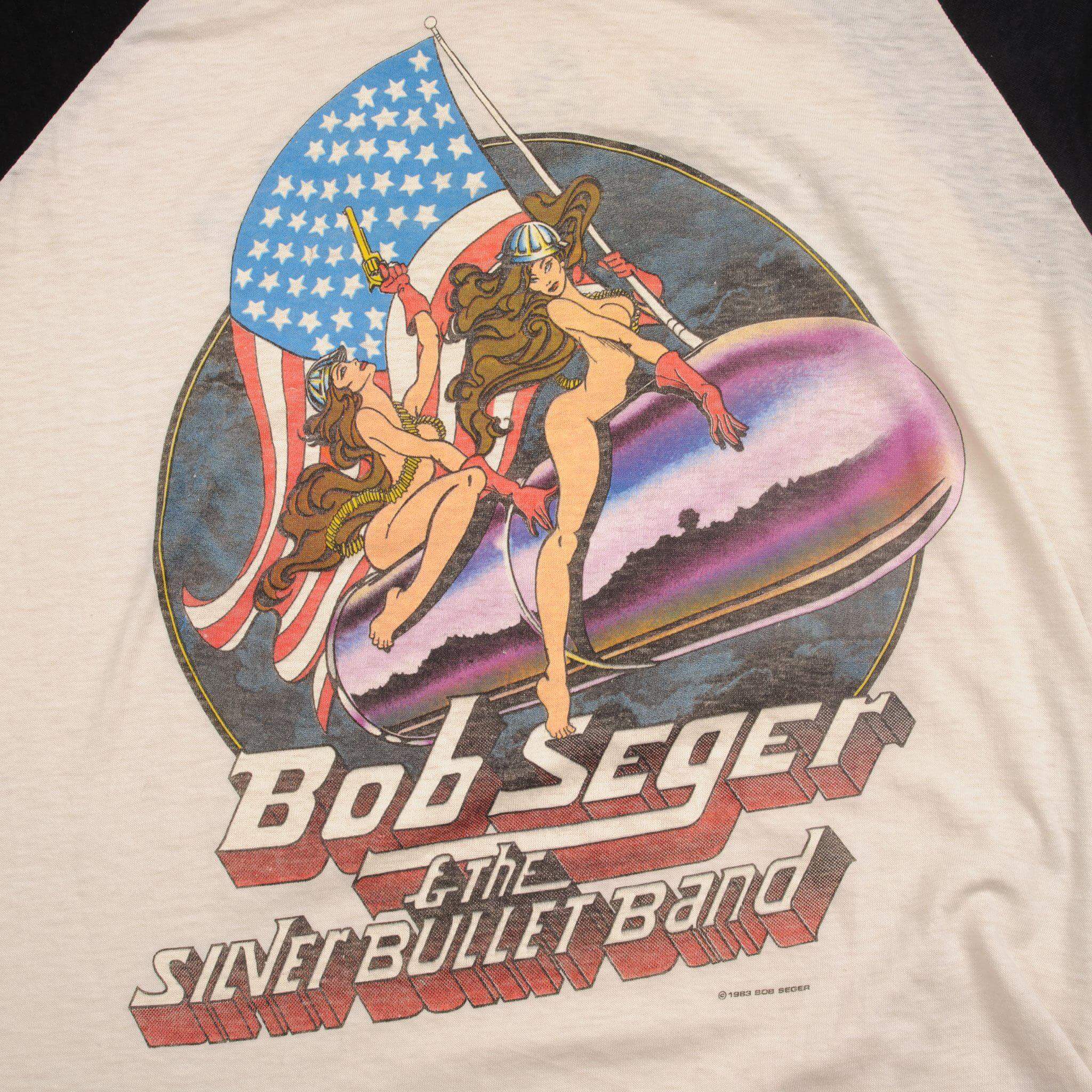 VINTAGE ORIGINAL BOB SEGER & THE SILVER BULLET BAND RAGLAN TEE SHIRT 1983 SIZE MEDIUM