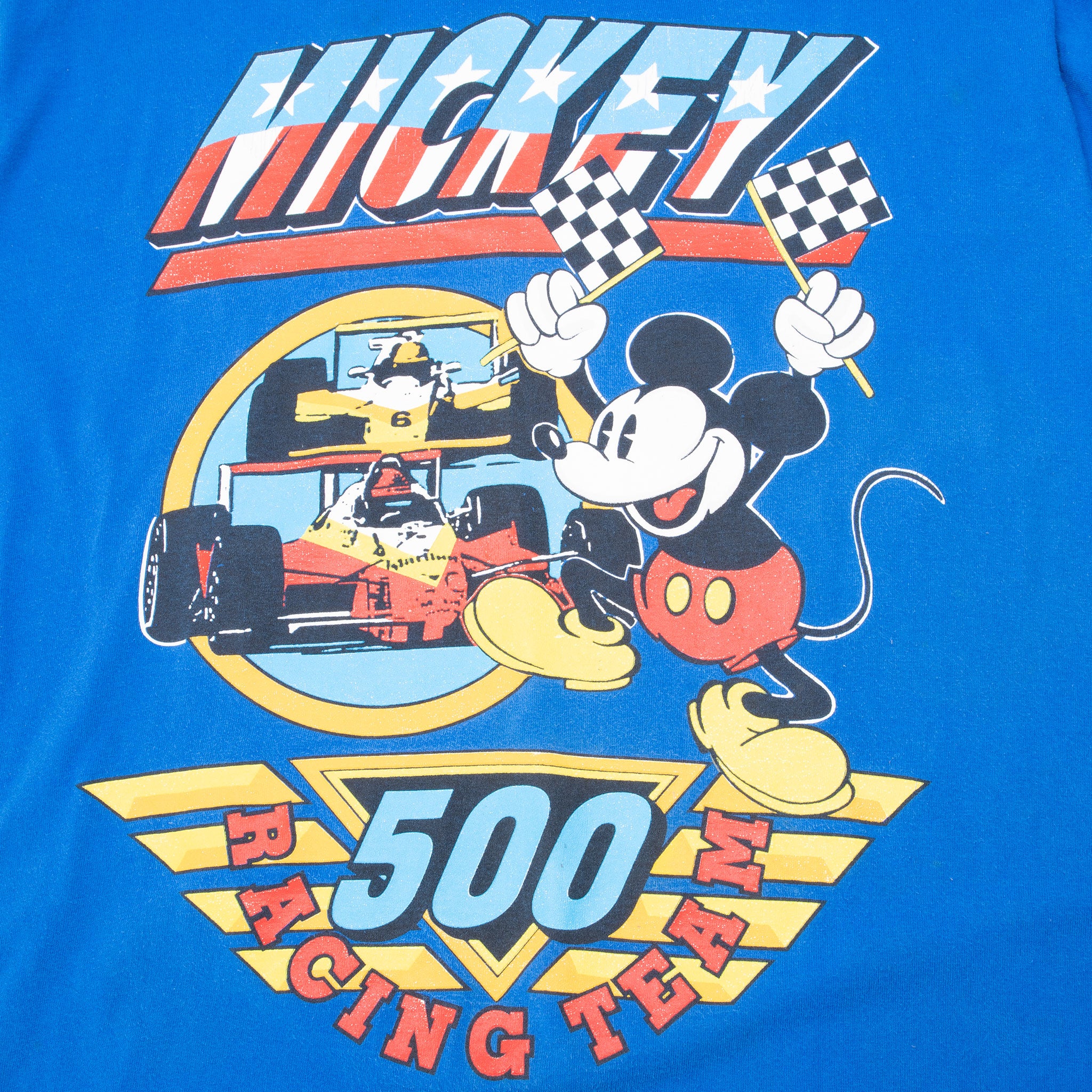 Vintage Mickey Mouse Indy 500 Indy Car Racing Team Tee Shirt Size XL 1990S Made In Usa With Single Stitch Sleeves