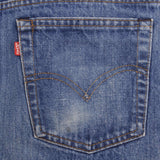 Beautiful Indigo Levis 517 Jeans With Blue Bar Tacks 1980s Made in USA with Medium Dark Wash With Light Whiskers.   Size on tag 36X32 Actual Size 35X31 Back Button #650