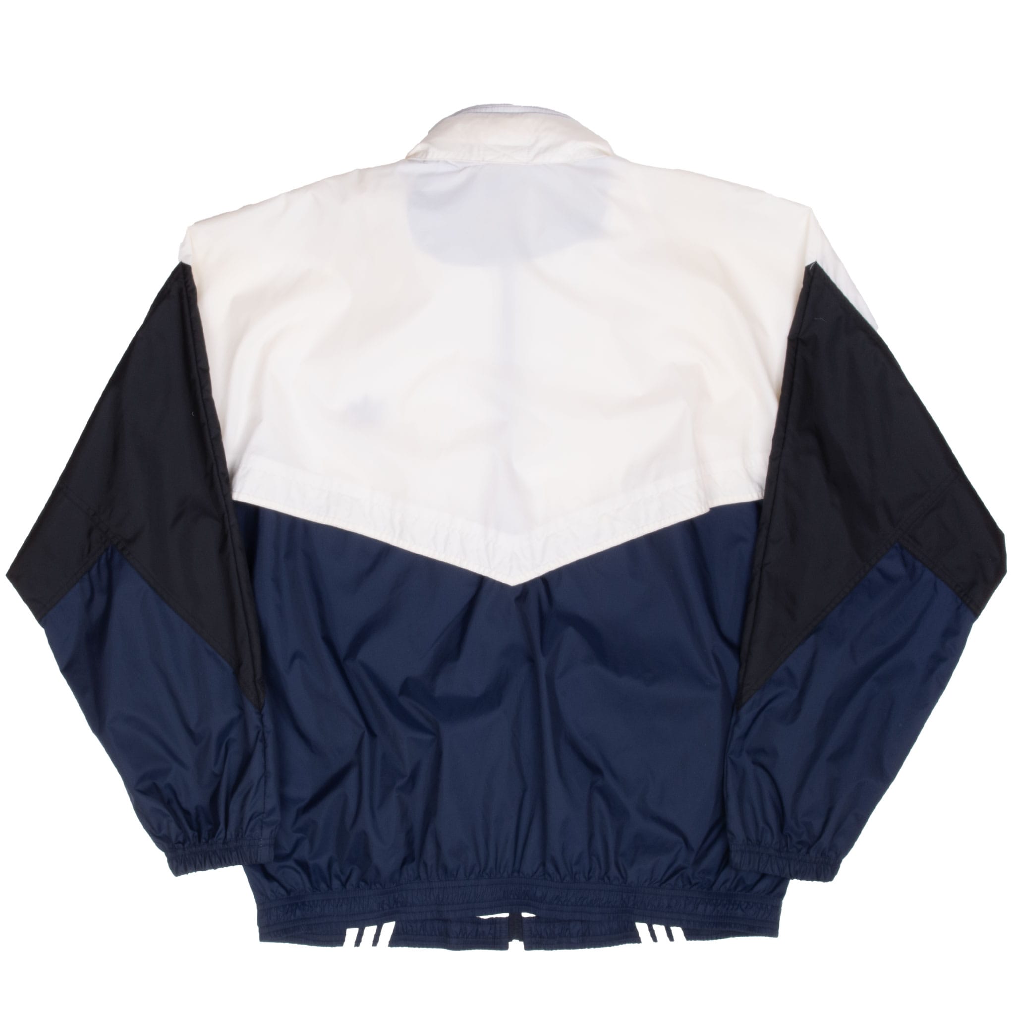 VINTAGE ADIDAS NAVY BLUE WHITE BLACK 1990S WINDBREAKER JACKET LARGE