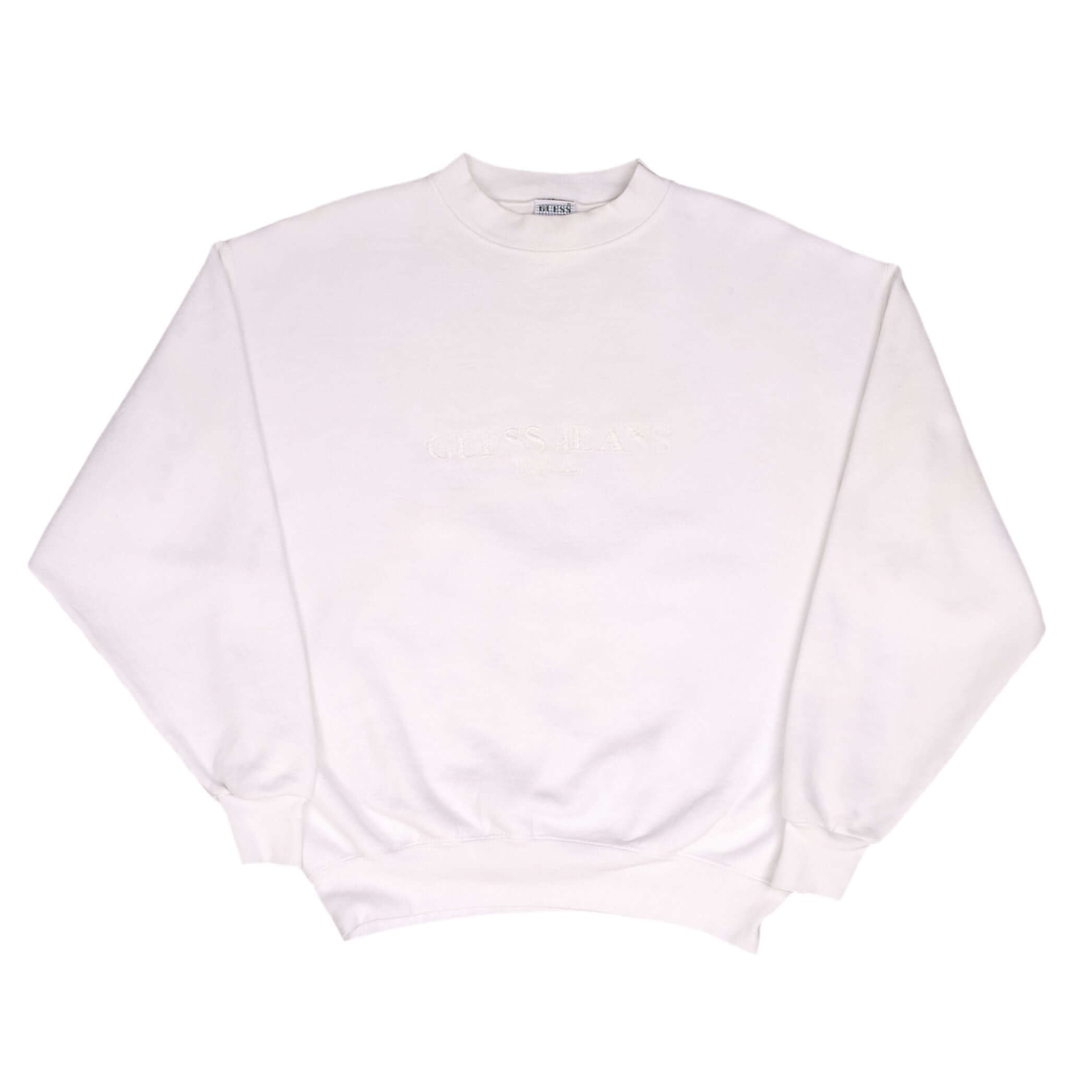 Vintage Guess Jeans Embroidered White Sweatshirt 1990S Size Small Made In USA