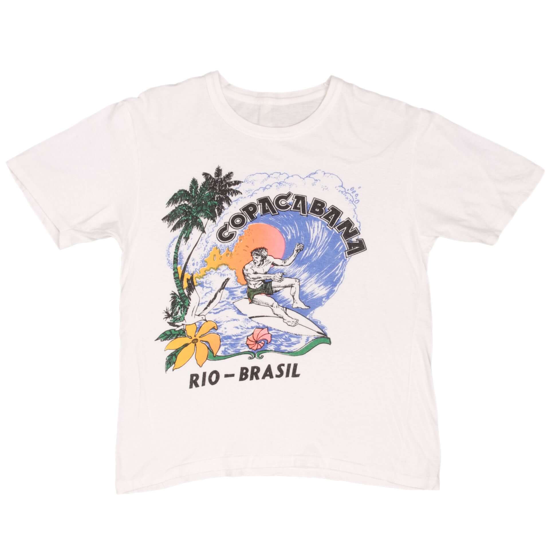 Vintage Surfing Copacabana Rio Brazil Surf Tee Shirt 1980S Size Medium With Single Stitch Sleeves