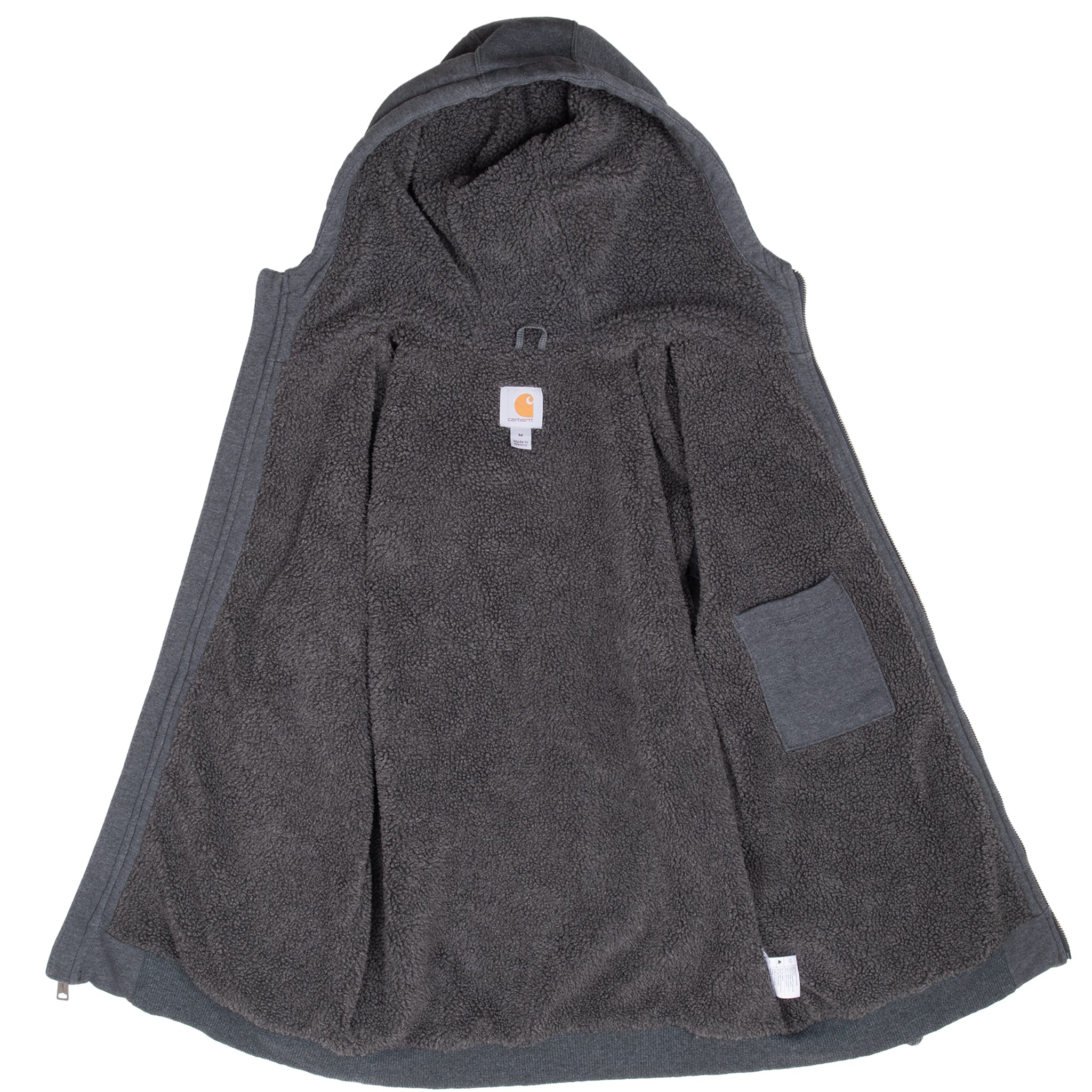 Vintage Carhartt Full Zip Grey Sherpa Lined Hoodie Sweatshirt 2000S Size Medium