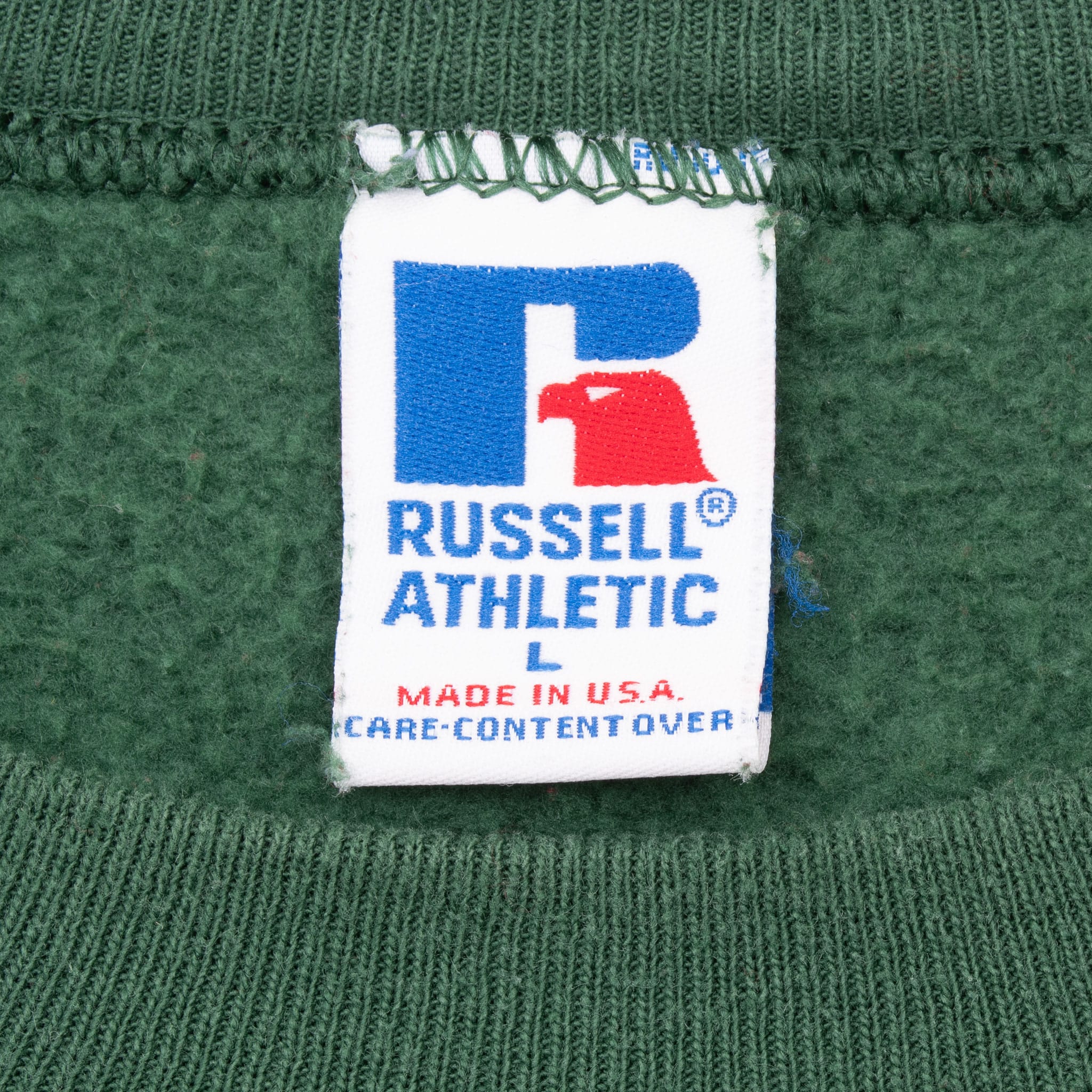 VINTAGE RUSSELL ATHLETIC BLANK GREEN SWEATSHIRT 1990S LARGE MADE IN USA