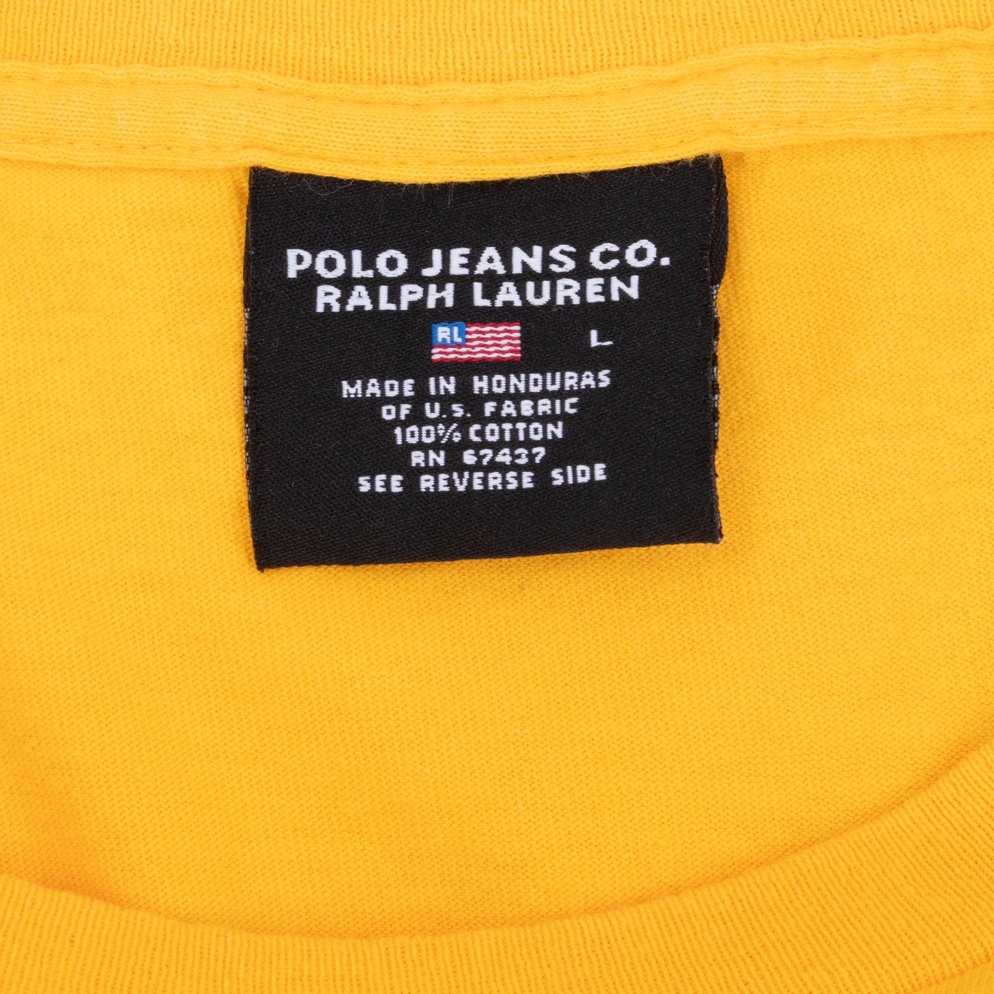 Vintage Ralph Lauren Polo Jeans Co Yellow Tee Shirt 1990S Made In Usa Size Large