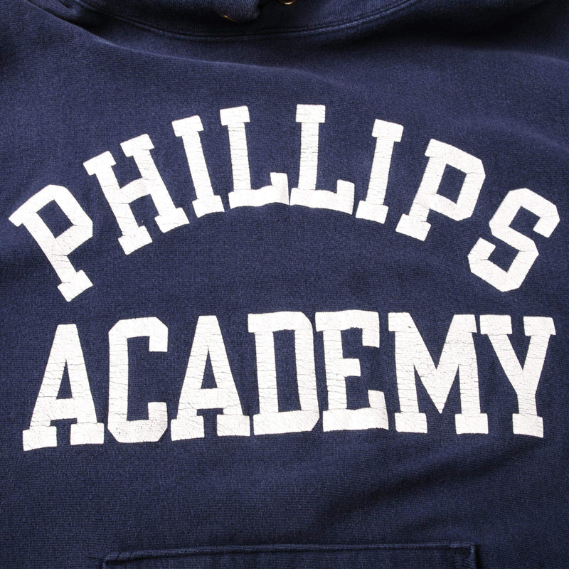 Vintage Champion Reverse Weave Phillips Academy Hoodie Sweatshirt 1990-Mid 1990’s Size Large Made In USA.