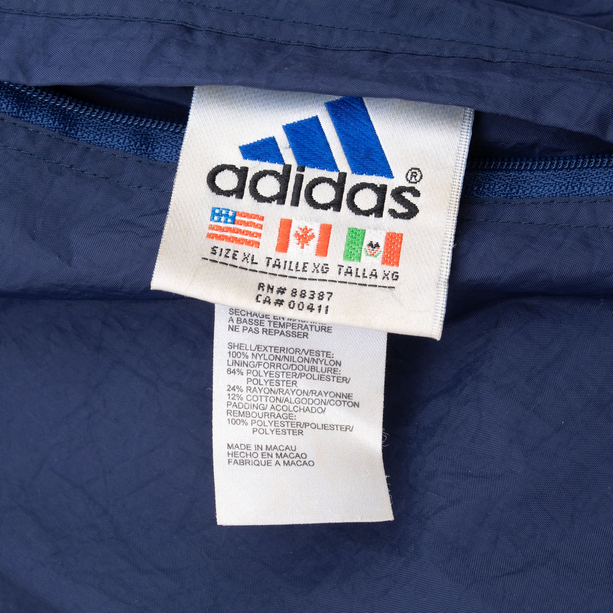 Vintage Adidas Reversible Nylon Blue Windbreaker Hooded Jacket 1990S Size XL