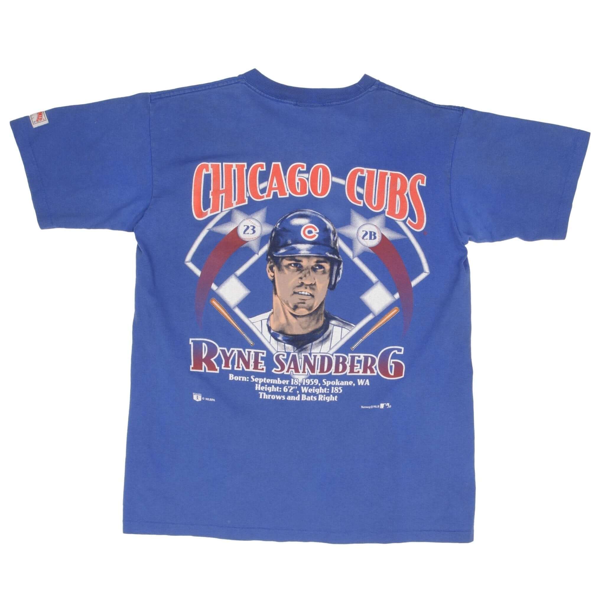 Vintage Mlb Chicago Cubs Ryne Sandberg Tee Shirt 1990S Size Large Made In USA With Single Stitch Sleeves