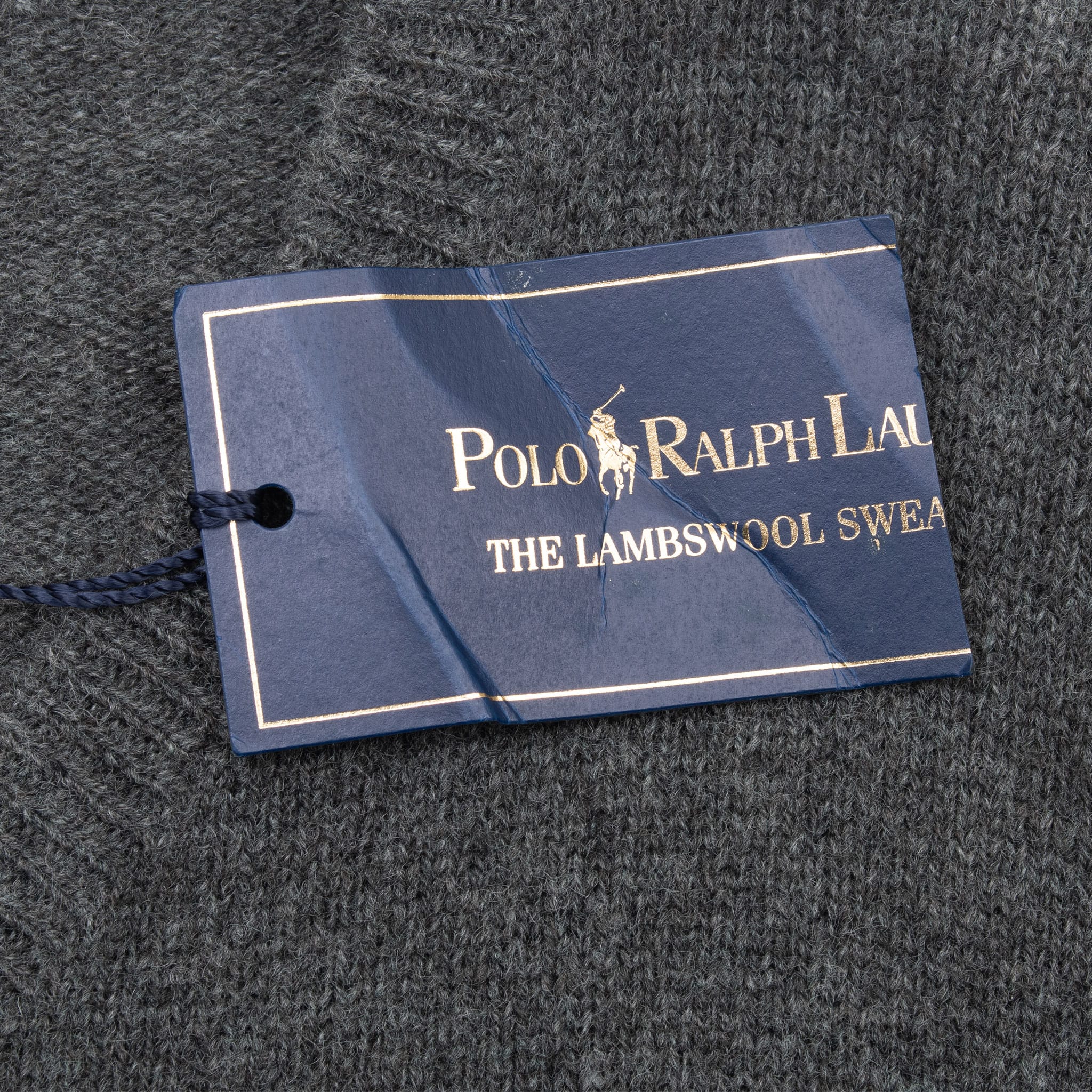 VINTAGE RALPH LAUREN DARK GREY V NECK KNIT WOOL SWEATER 1990S LARGE DEADSTOCK
