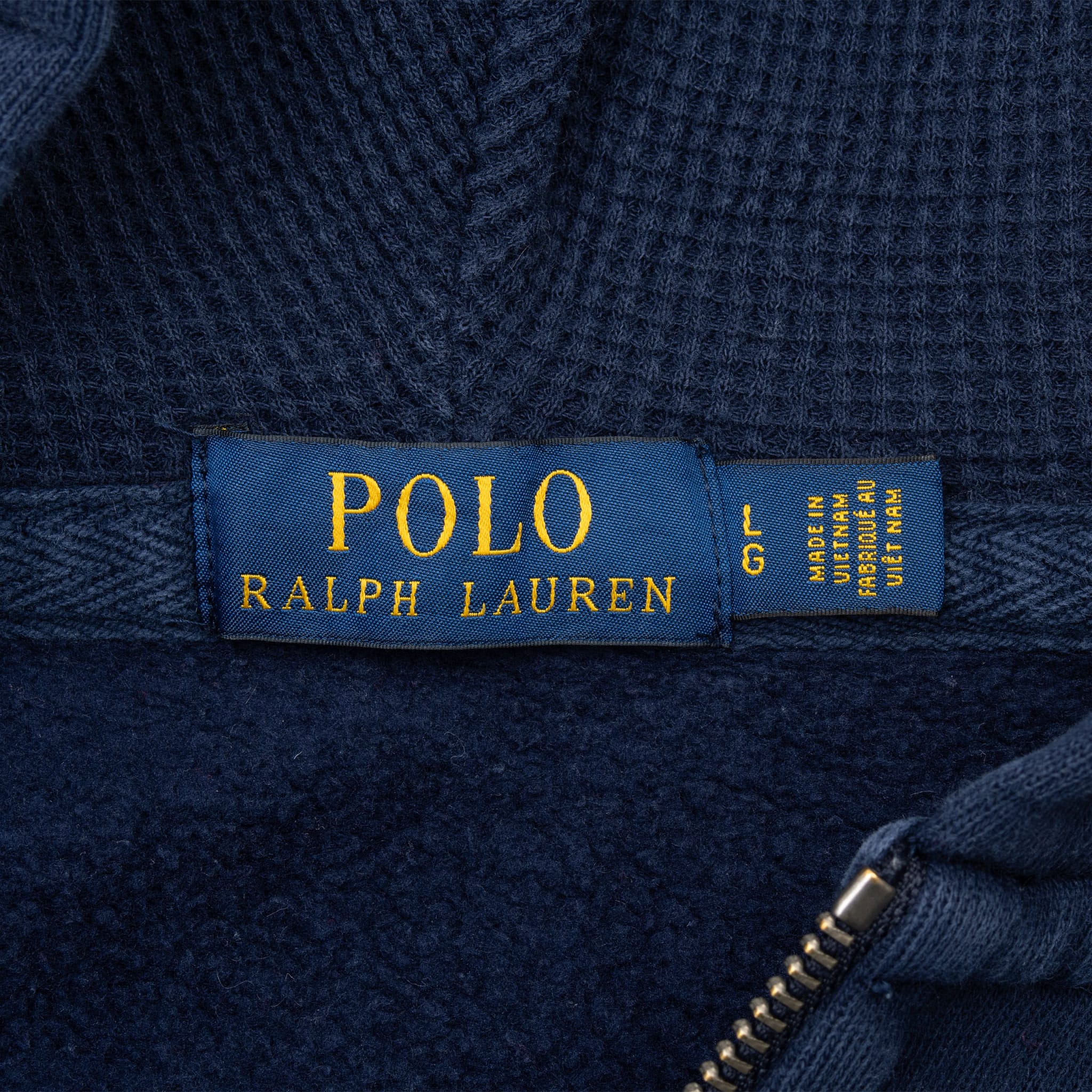 VINTAGE RALPH LAUREN ZIP UP NAVY BLUE HOODIE SWEATSHIRT LARGE