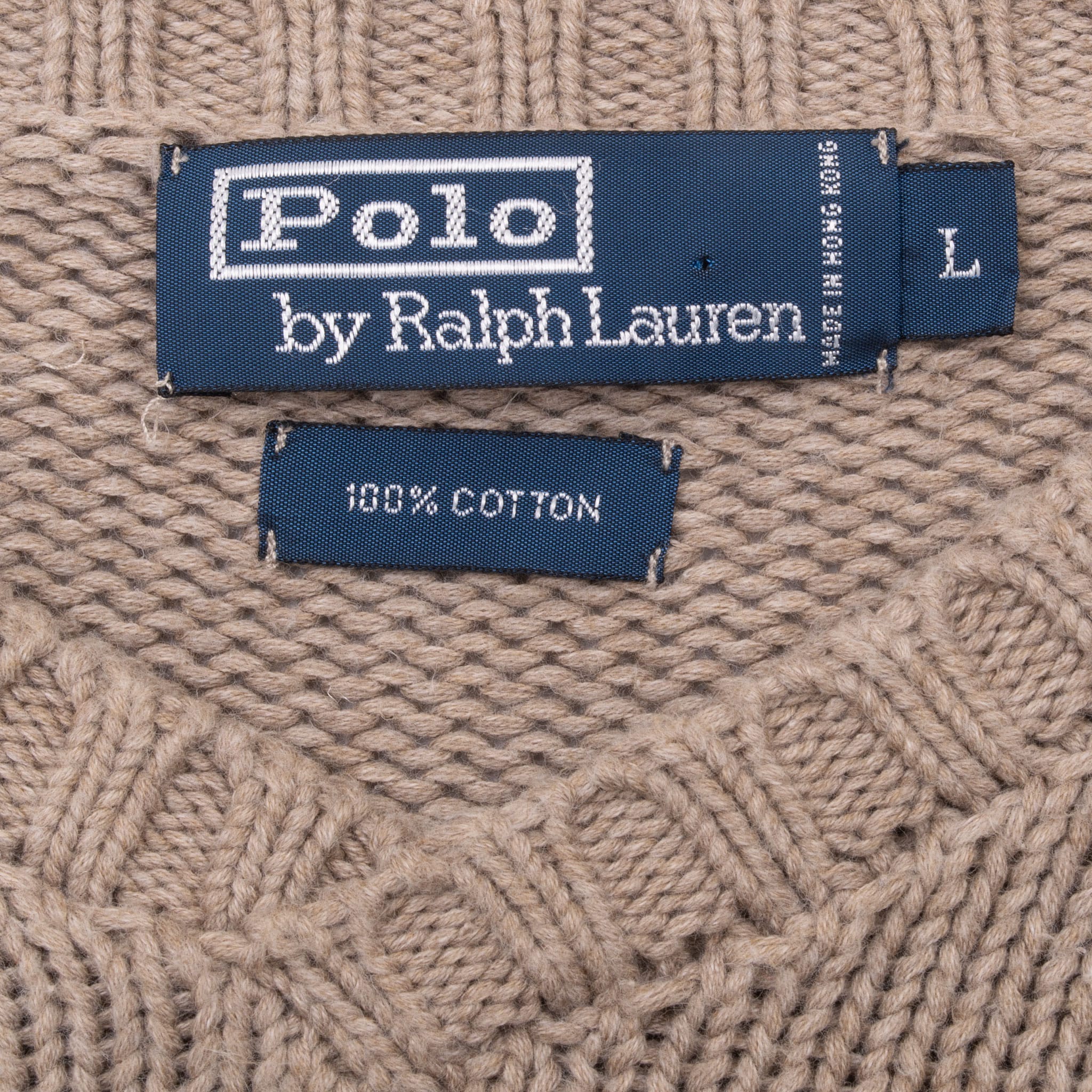 VINTAGE POLO RALPH LAUREN BEIGE KNIT V NECK SWEATER 1990S SIZE LARGE