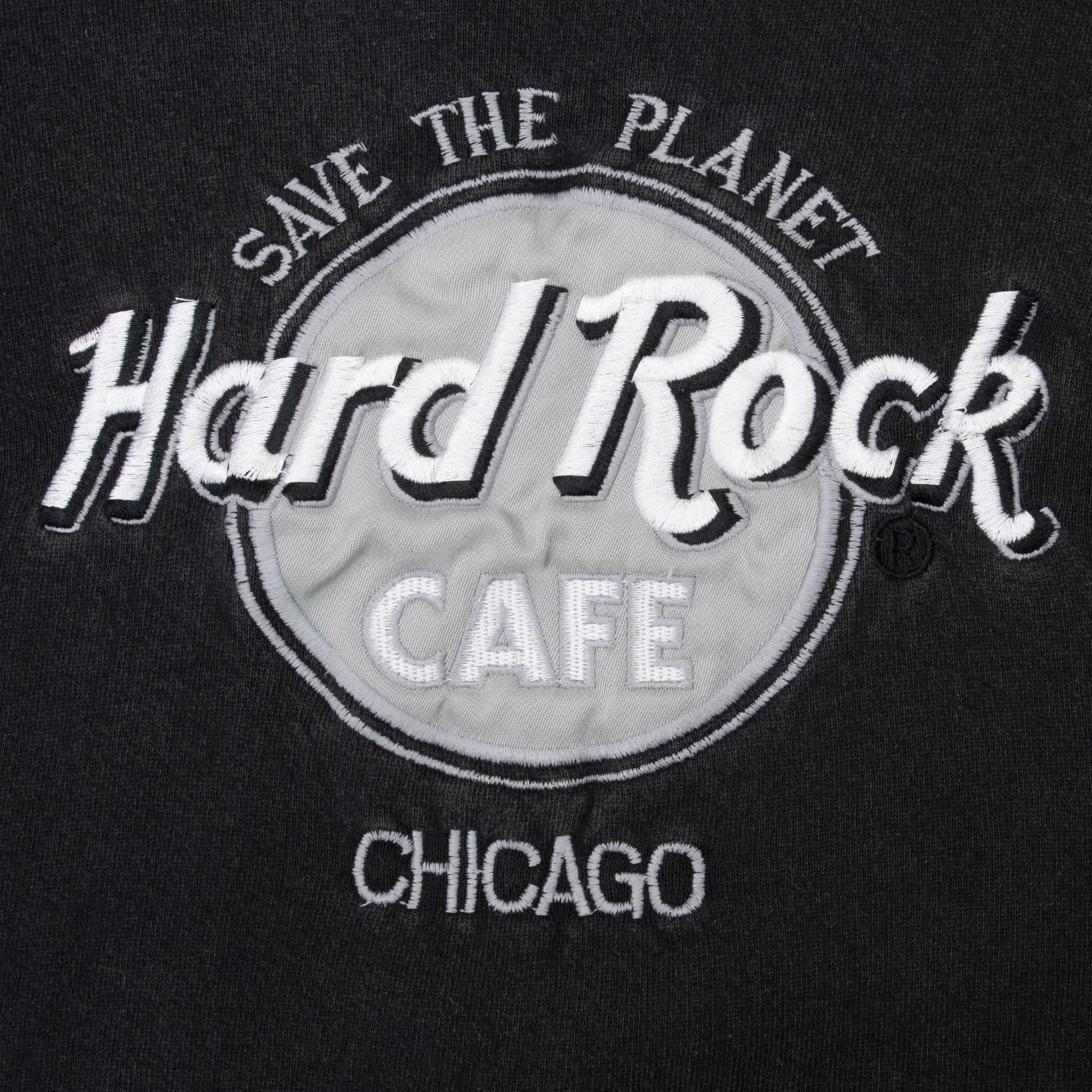 Vintage Hard Rock Cafe Chicago Embroidered Black Sweatshirt 1990S Size Large Made In Usa