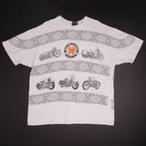 Vintage All Over Print 90th Anniversary Harley Davidson Tee Shirt 1993 Size 2XL Made In USA With Single Stitch Sleeves