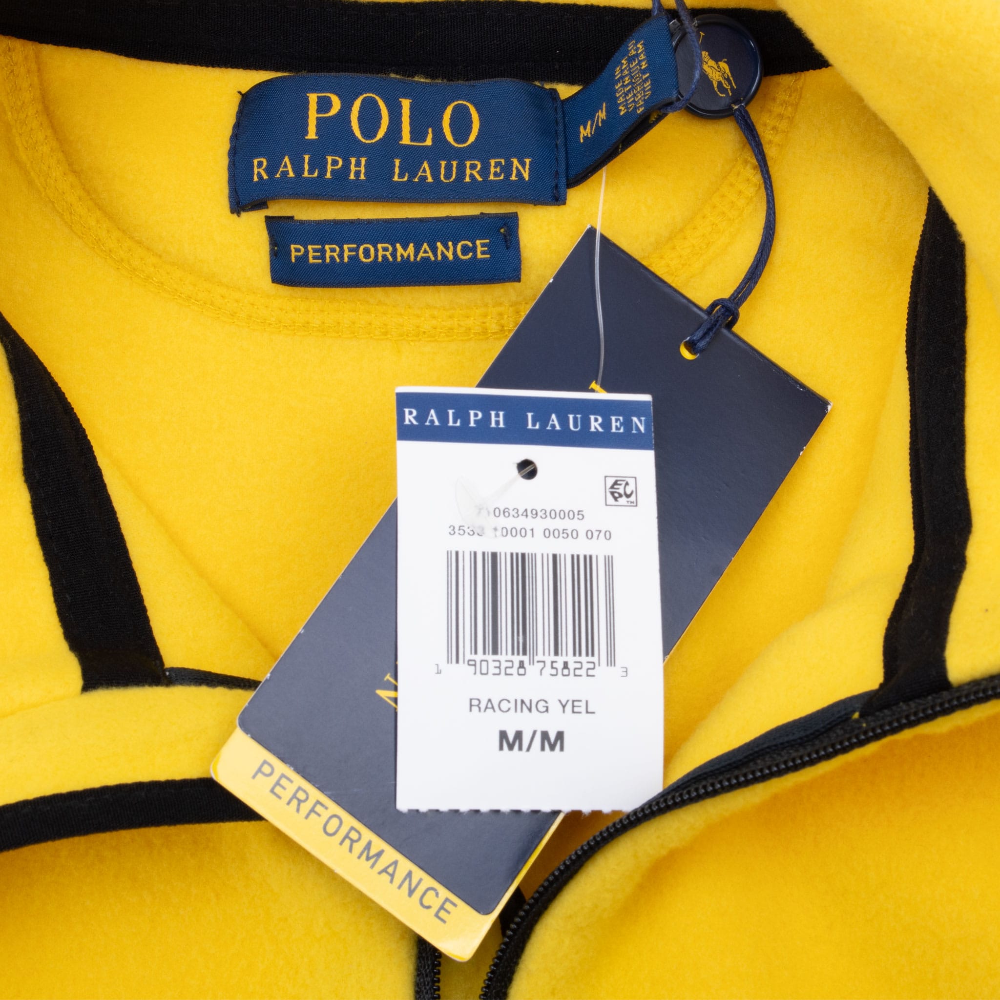 VINTAGE POLO RALPH LAUREN YELLOW QUARTER ZIP FLEECE JACKET MEDIUM DEADSTOCK