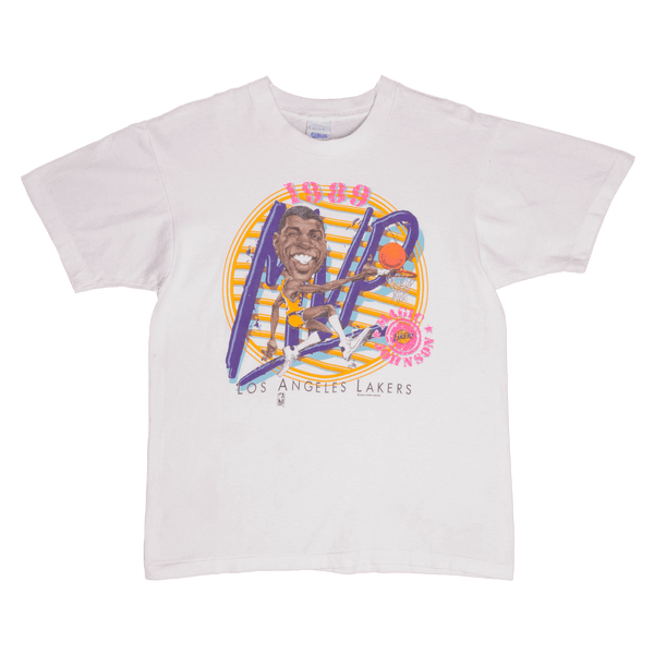 VINTAGE NBA MAGIC JOHNSON LOS ANGELES LAKERS TEE SHIRT 1989 MEDIUM MADE IN USA
