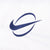 Close-up of navy Nike Swoosh embroidery on white chest panel