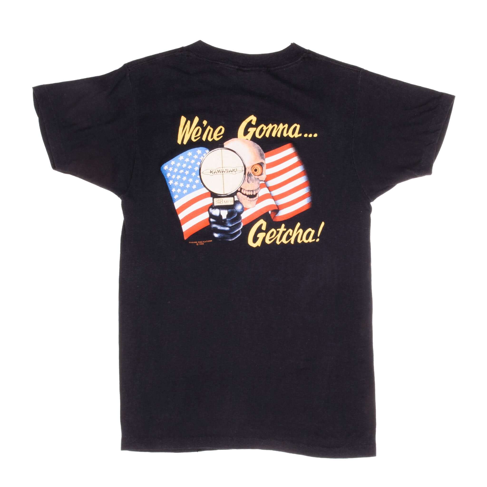 Vintage Easyriders The American Biker Land Speed Record Attempt, We're Gonna Getcha! Tee Shirt 1989 Size XS Made In USA With Single Stitch Sleeves.