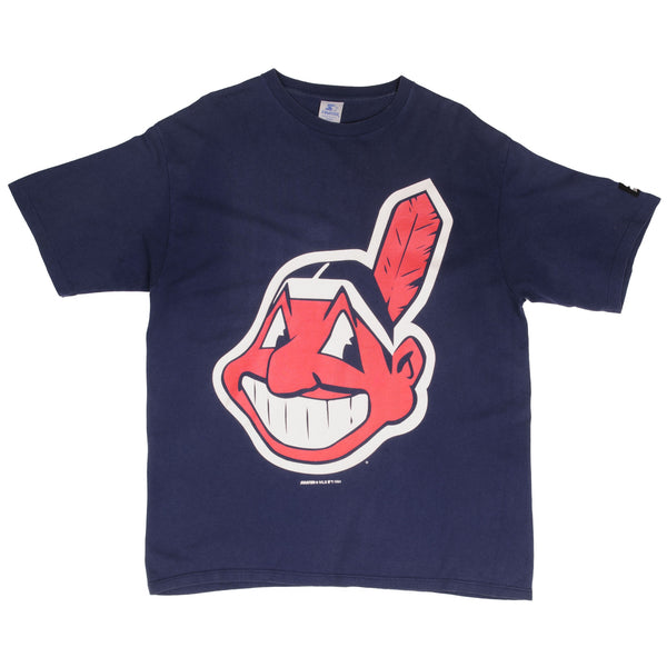 Vintage MLB Cleveland Indians 1994 Starter Tee Shirt Size Large Made In USA With Single Stitch Sleeves