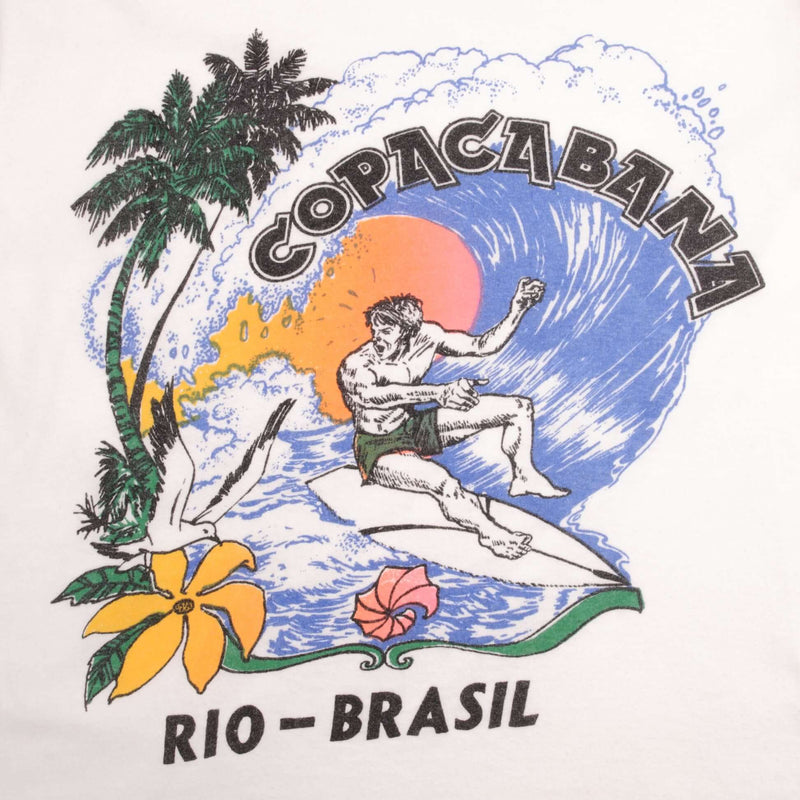 Vintage Surfing Copacabana Rio Brazil Surf Tee Shirt 1980S Size Medium With Single Stitch Sleeves