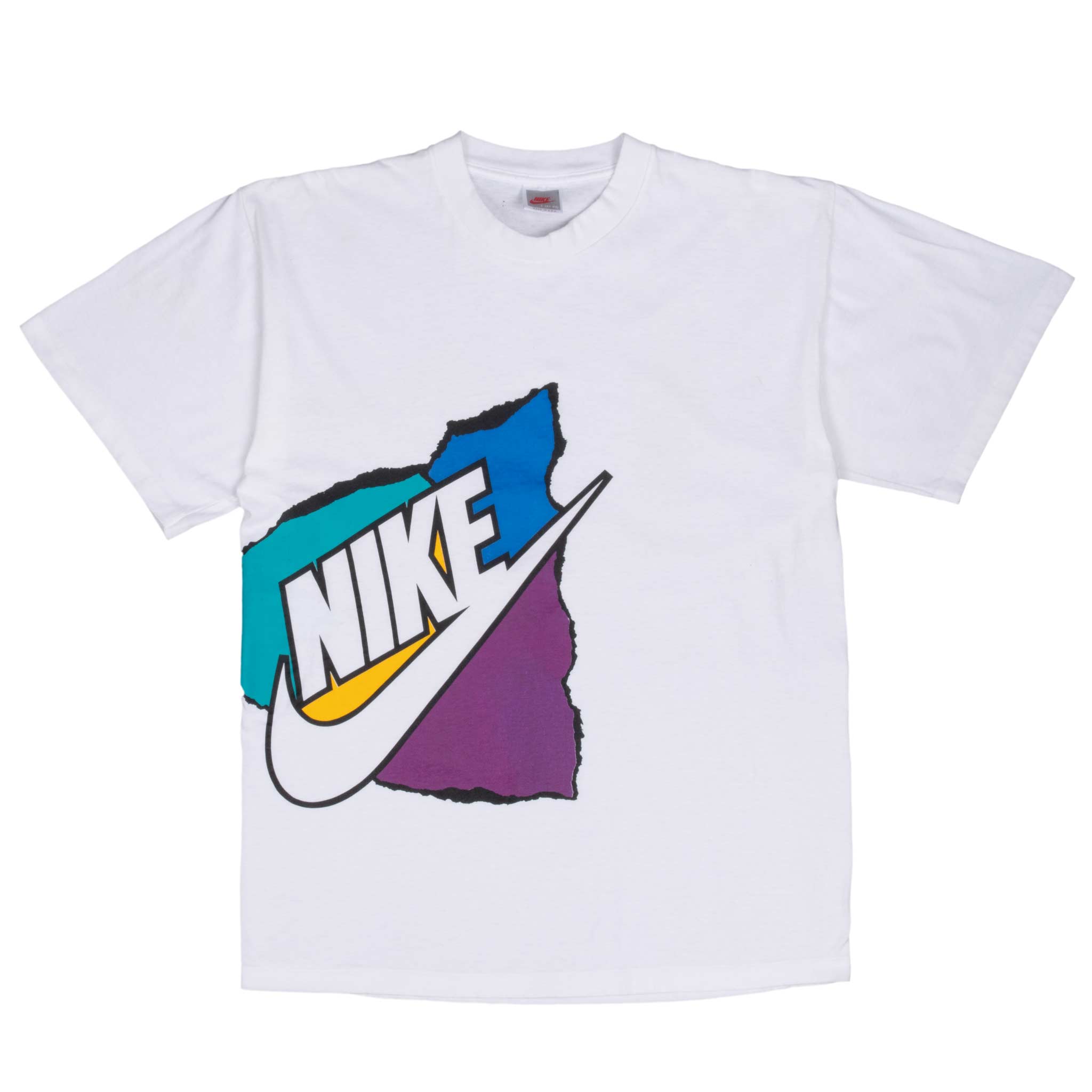 Vintage Nike All Over Print Early 1990S White Tee Shirt Size Large Made In Usa With Single Stitch Sleeves