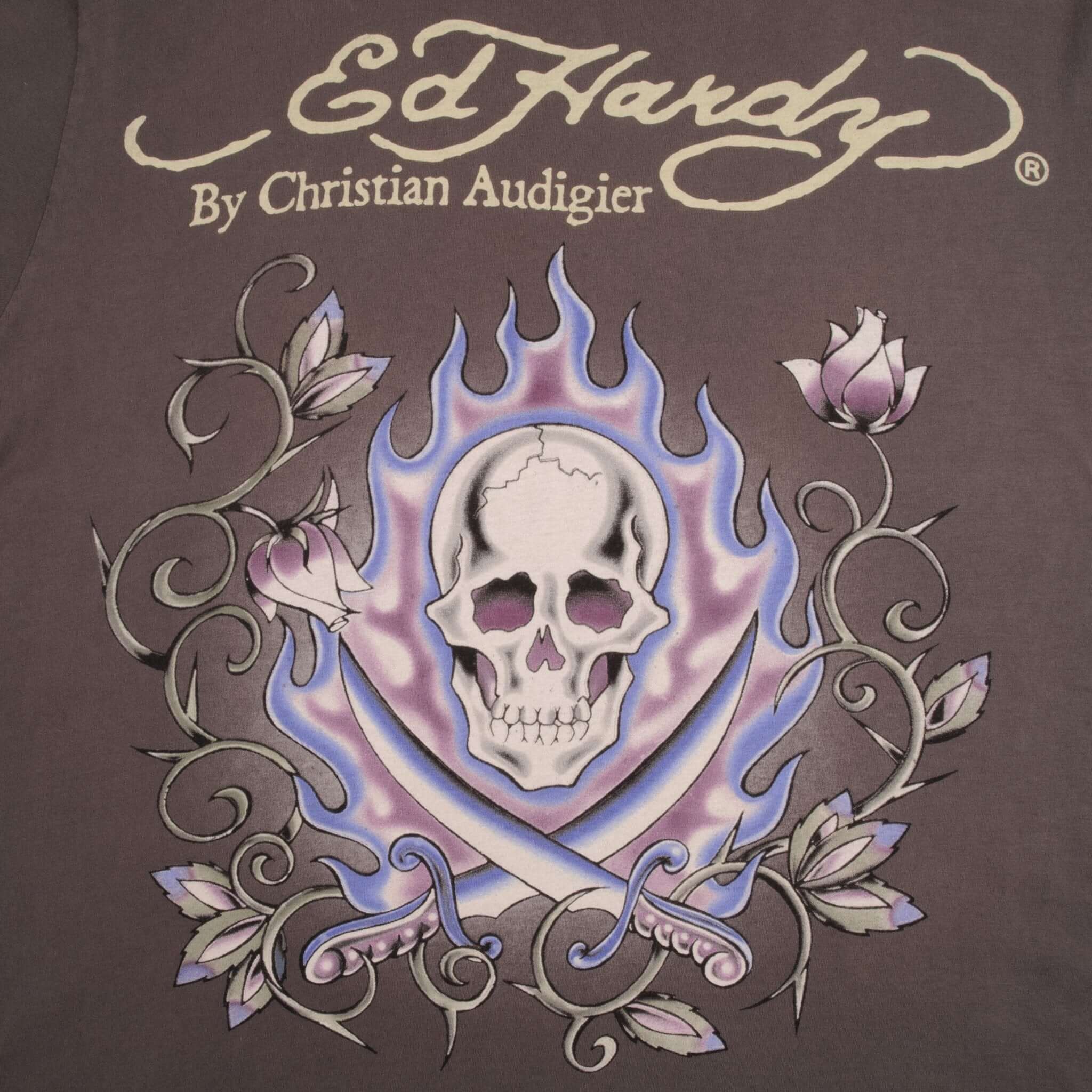 Vintage Ed Hardy By Christian Audigier Skull & Roses Tee Shirt 2000S Size XL Made In USA