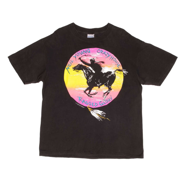 Vintage Neil Young And Crazy Horse Ragged Glory Tee Shirt 1991 Size XL Made In USA With Single Stitch Sleeves.