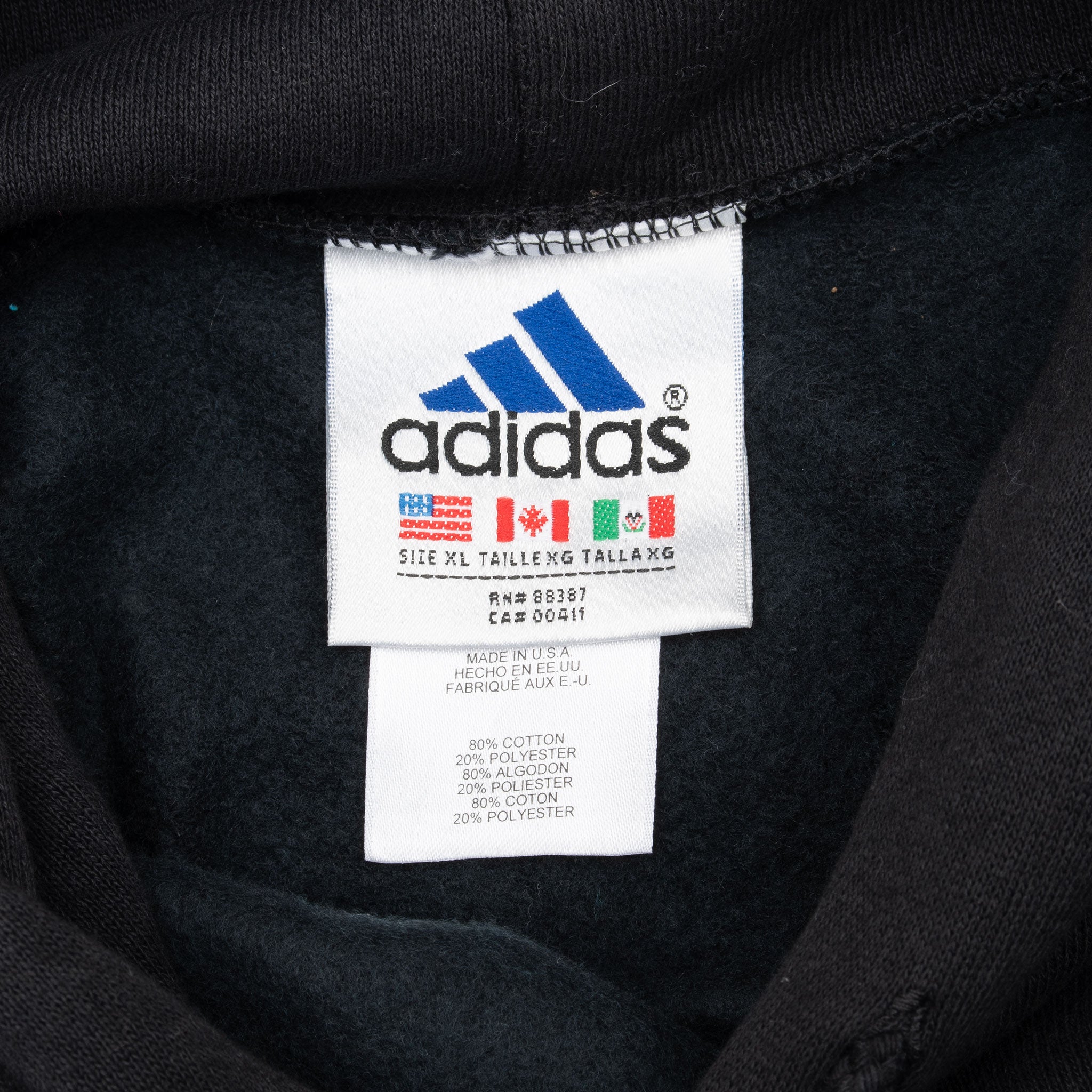 Vintage Adidas 3 Stripes Black Hoodie Sweatshirt 1990S Size Xl Made In Usa