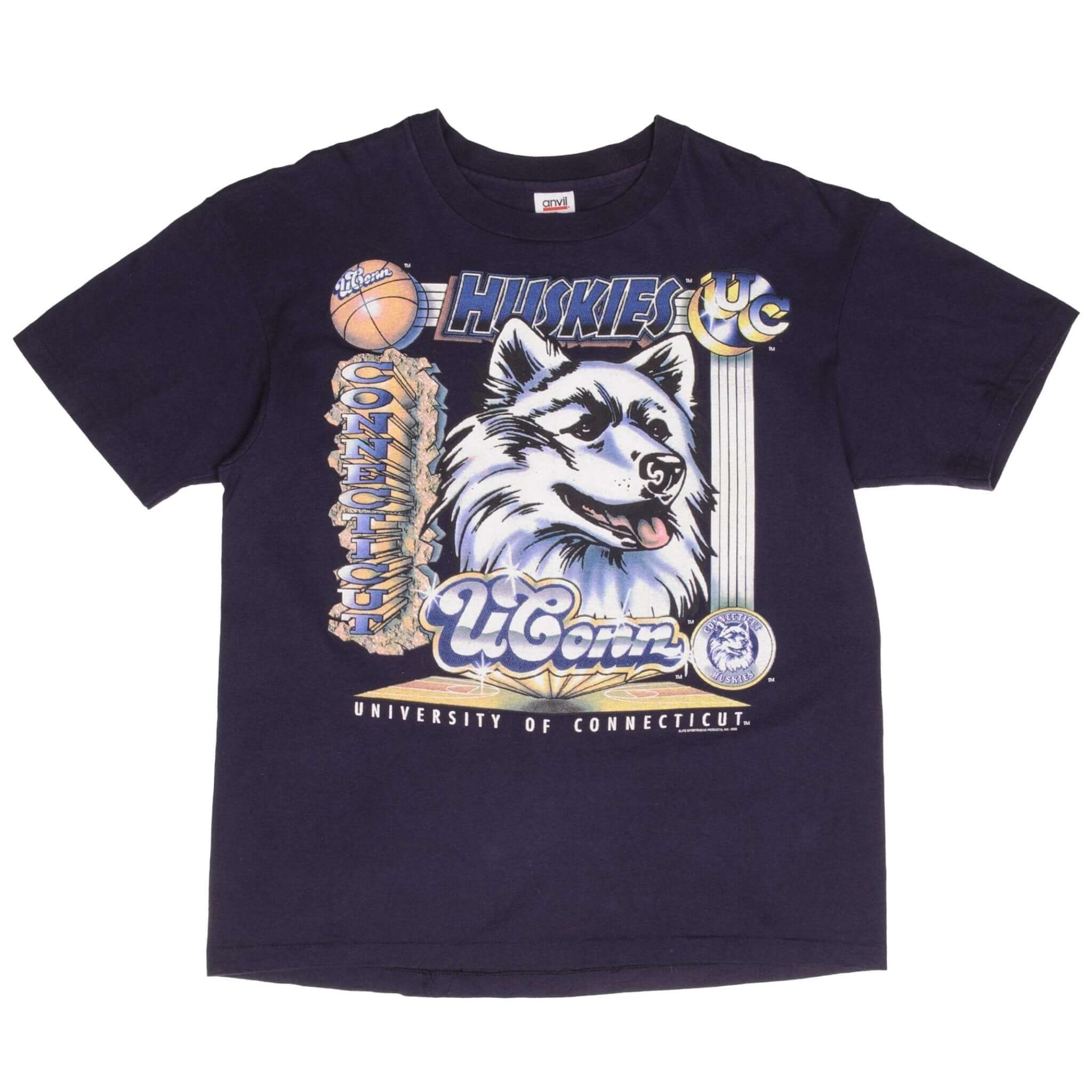 Vintage Ncaa Uconn Huskies Basketball 1995 Tee Shirt Size XL Made In Usa With Single Stitch Sleeves