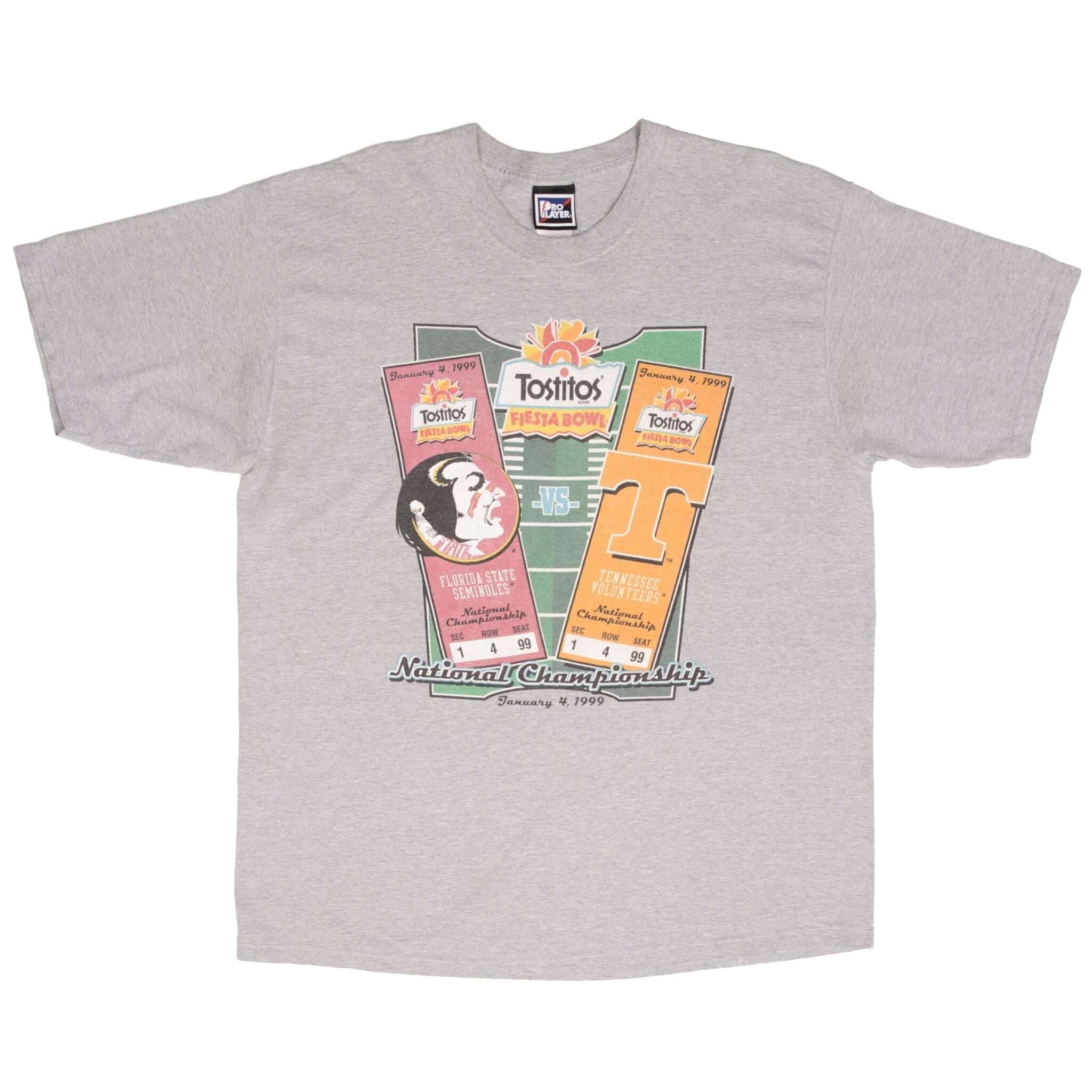 Vintage Fsu Seminoles Vs Tennessee Volunteers Tostitos Fiesta Bowl Tee Shirt 1999 Size XL