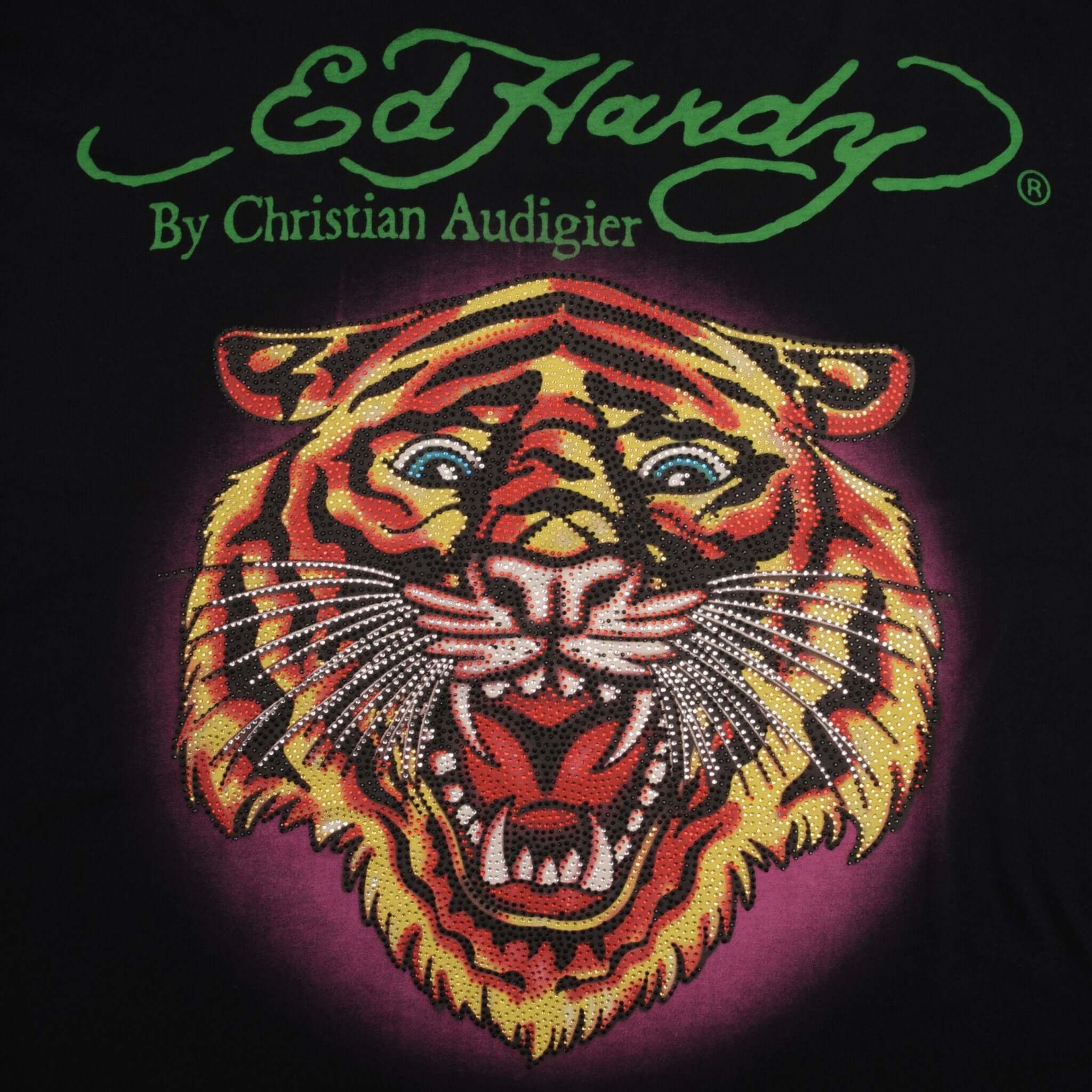 Vintage Ed Hardy By Christian Audigier Tiger Tee Shirt 2000S Size 3XL Made In USA