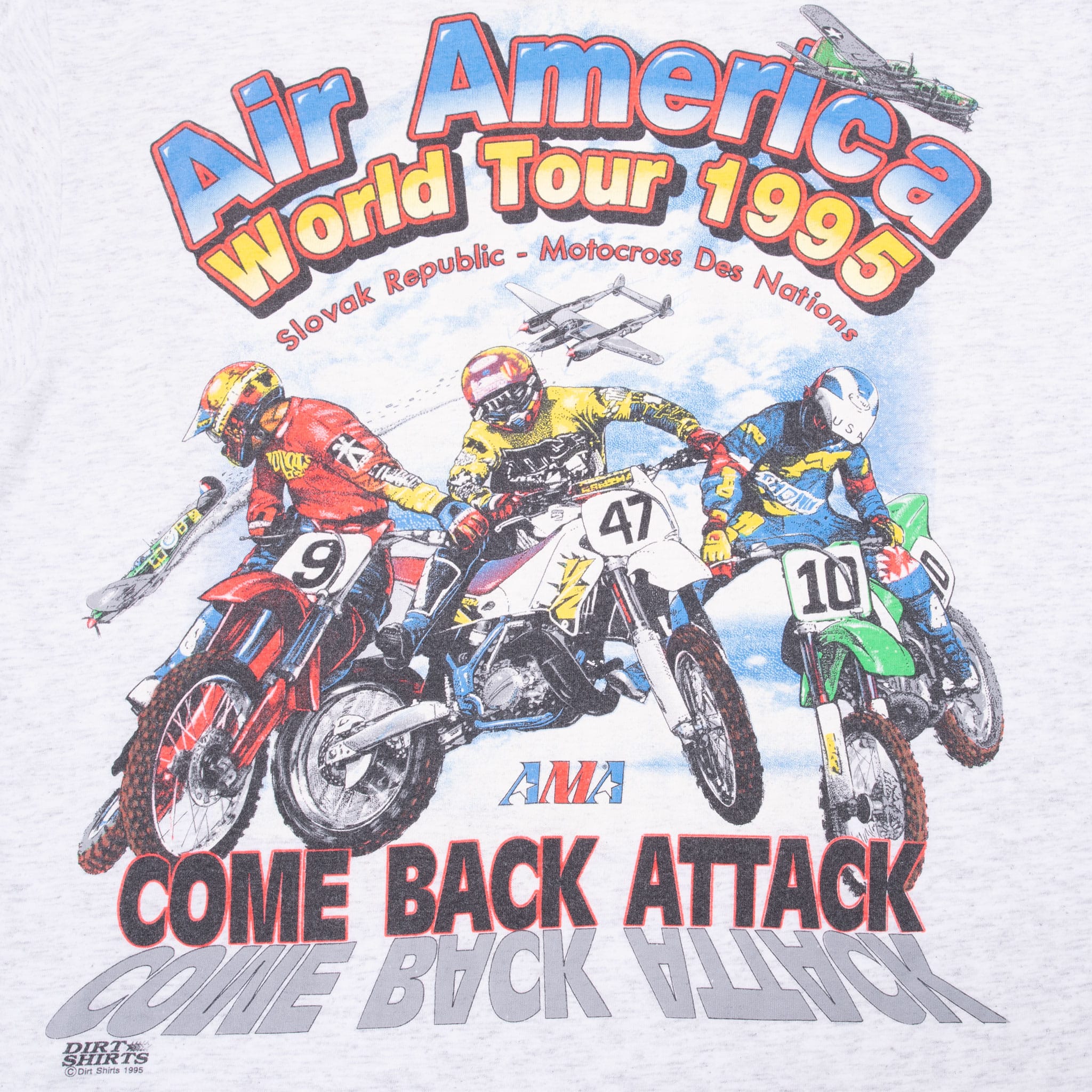 VINTAGE AMA MOTOCROSS DES NATIONS AIR AMERICA SLOVAK REPUBLIC 1995 TEE SHIRT LARGE
