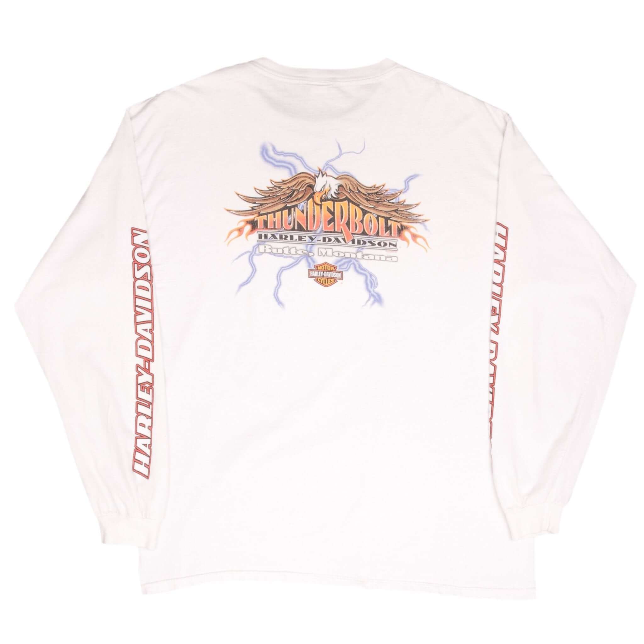 Vintage Harley Davidson Racing Long Sleeves White Tee Shirt 2002 Size 2XL Made In USA