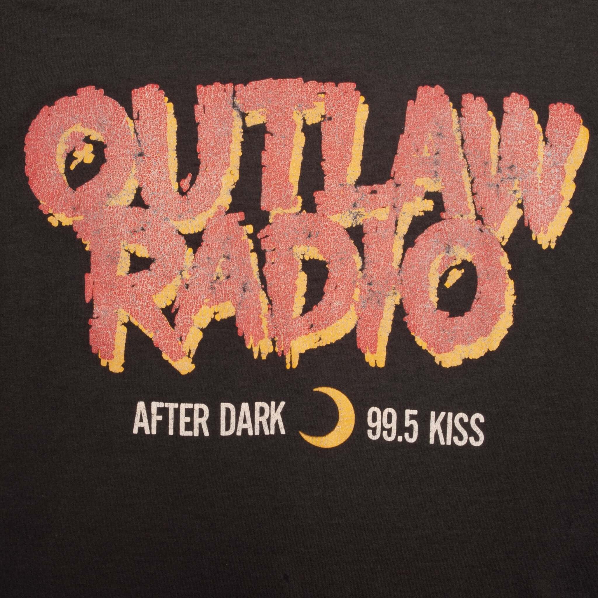 Vintage Outlaw Radio After Dark 99.5 Kiss Tee Shirt 1990S Size XL Made In USA Single Stitch Sleeves