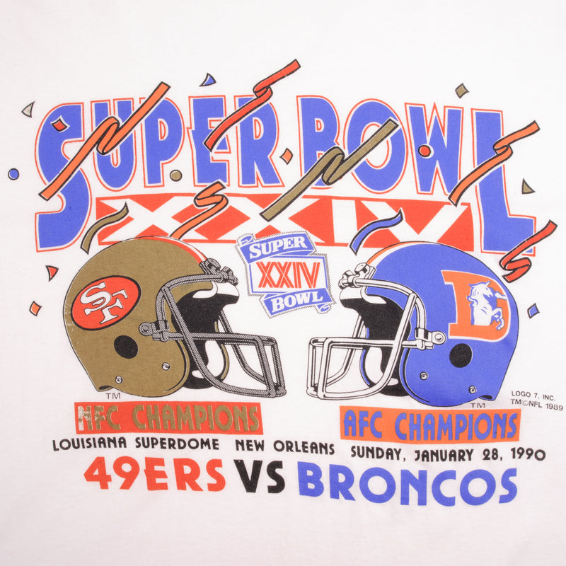 Vintage NFL San Francisco 49ers VS Denver Broncos Super Bowl XXIV 1990 Tee Shirt Size XL Made In USA With Single Stitch Sleeves