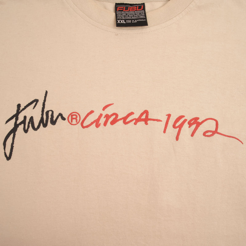 Vintage Fubu Beige Tee Shirt 2000S Size 2XL