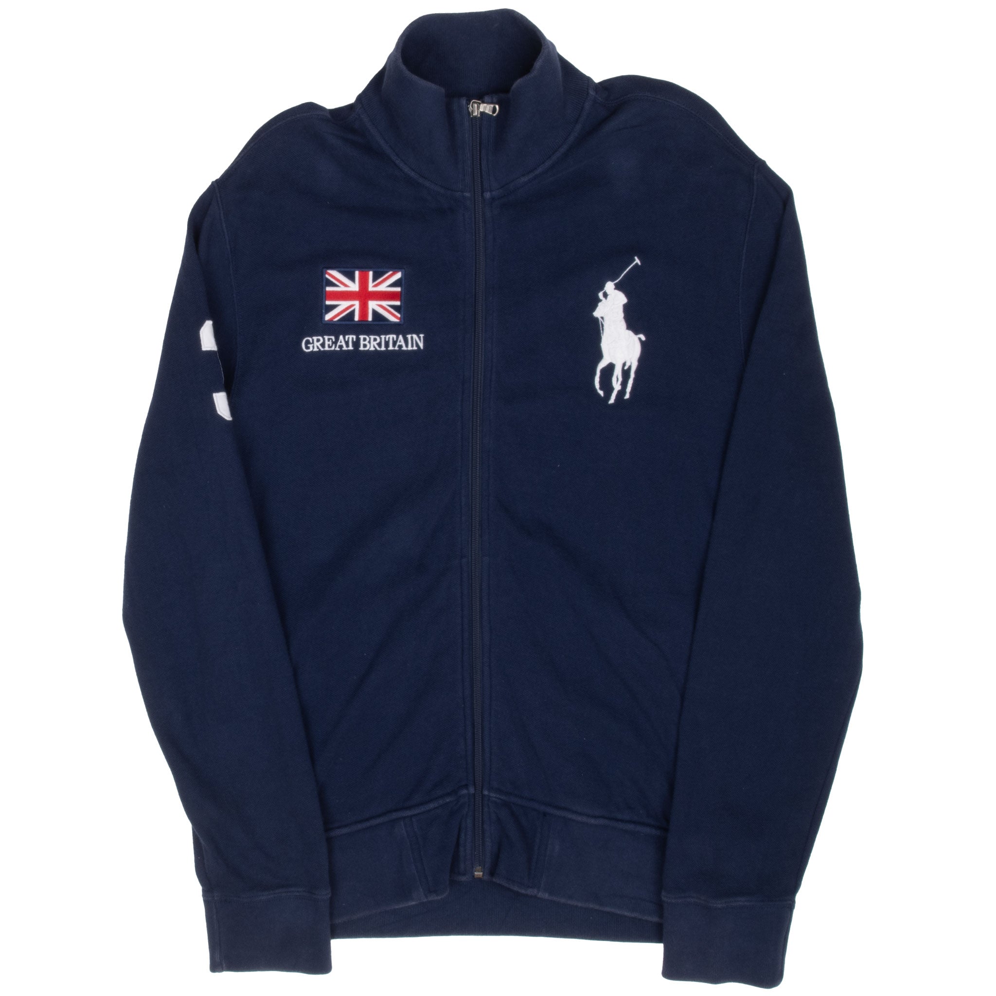 Vintage Ralph Lauren Great Britain Full Zip Blue Sweatshirt 1990S Size Large