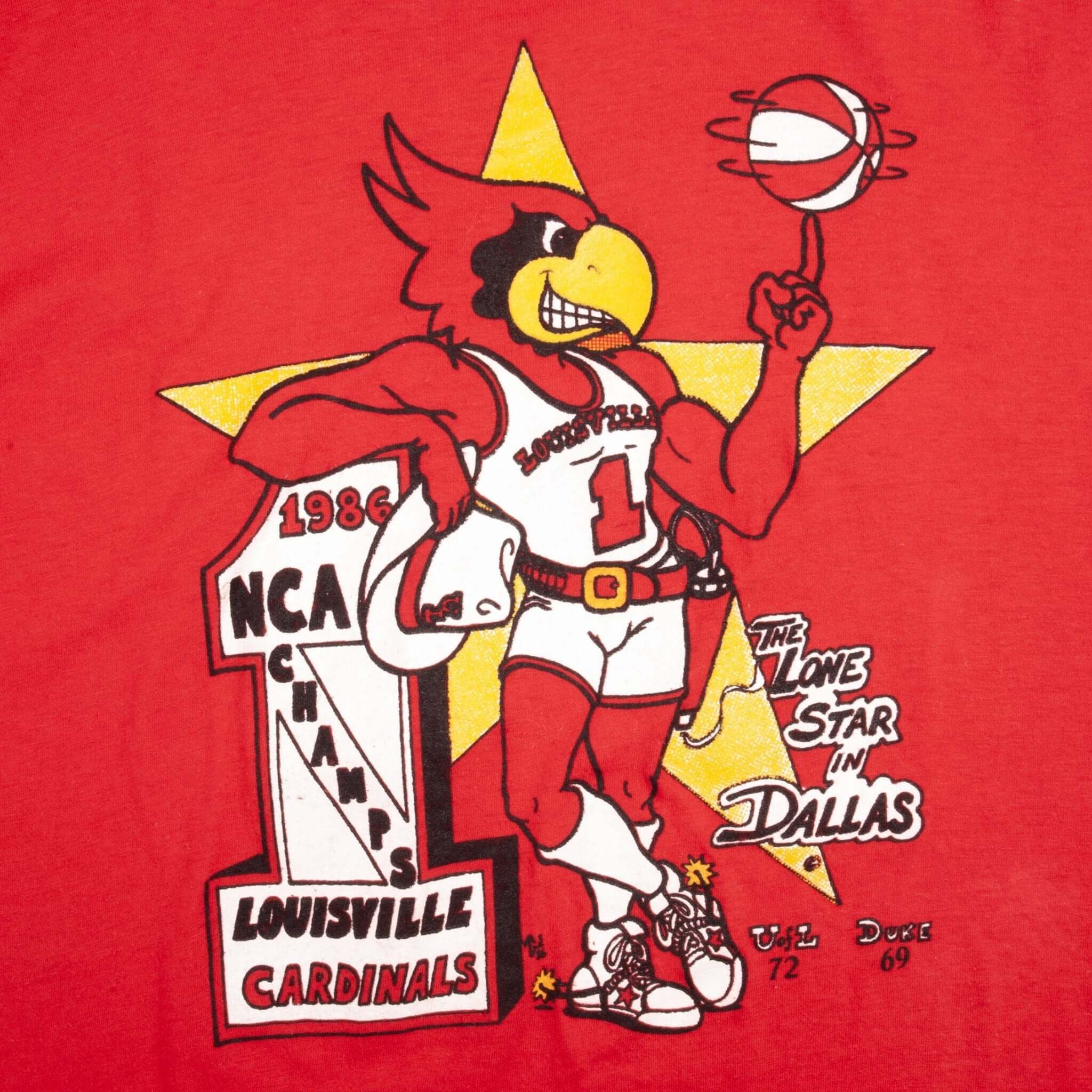 Vintage Louisville Cardinals Basketball Tee Shirt 1986 Size Large Made In USA With Single Stitch Sleeves.