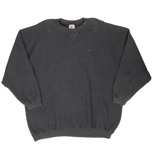 Vintage Nike Classic Swoosh Dark Grey Sweatshirt 1990S Size XL Youth (16/18)