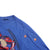Blue shoulder and sleeve detail with two pennies placed beside small marks
