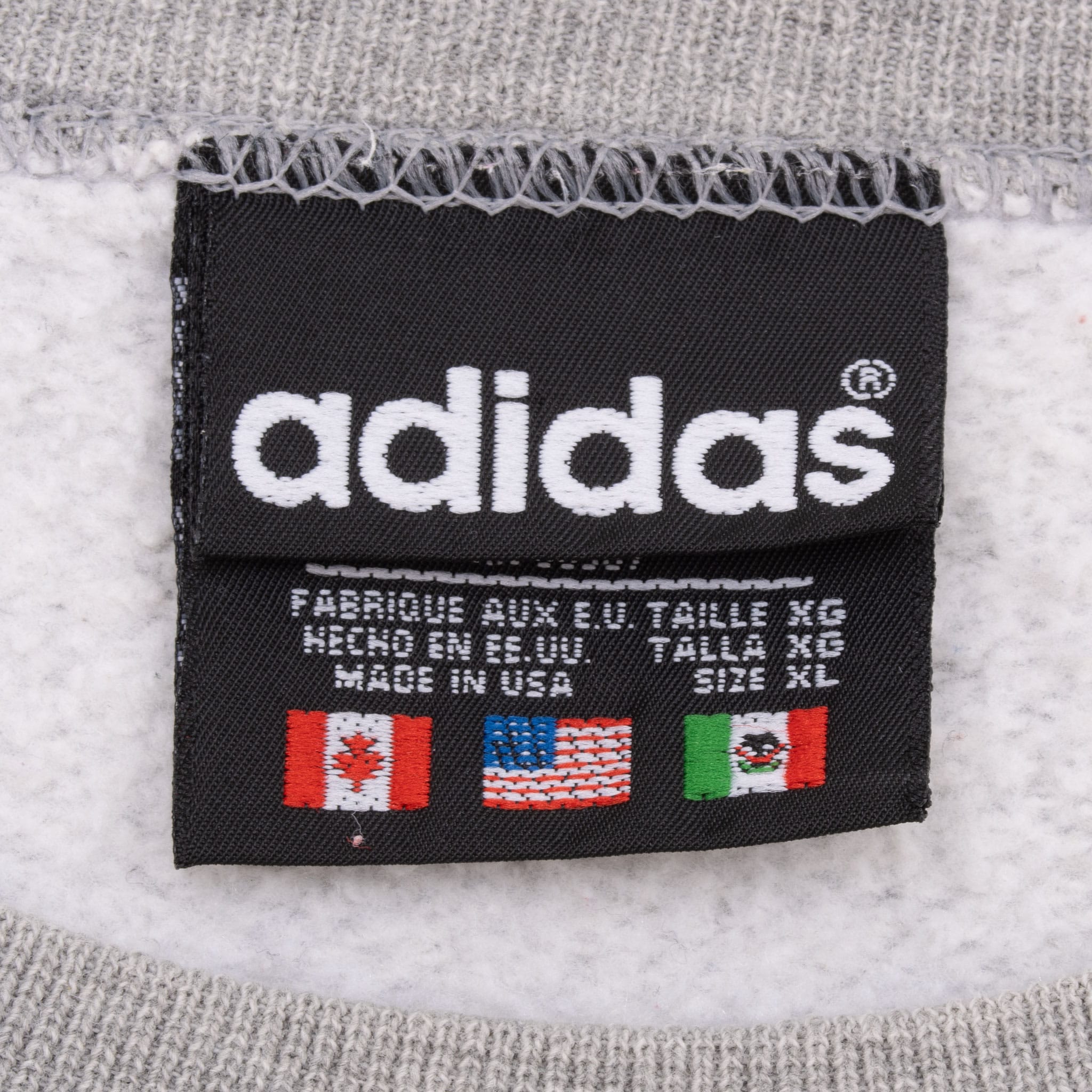 VINTAGE ADIDAS SPELLOUT GREY CREWNECK SWEATSHIRT 1990S XL MADE IN USA