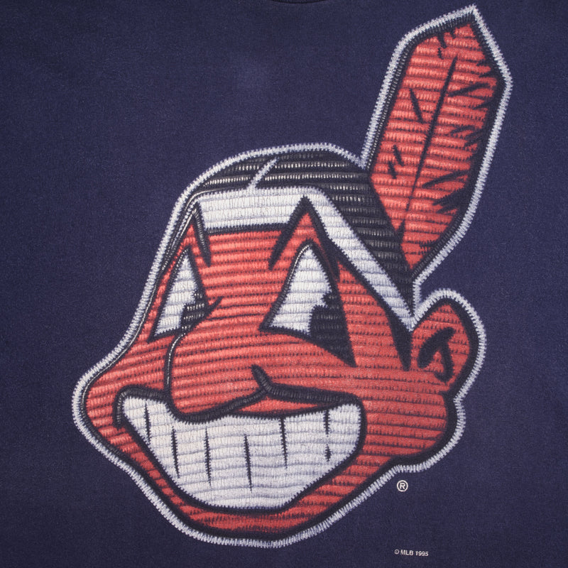 Vintage MLB Cleveland Indians 1995 Tee Shirt Size Large Made In USA With Single Stitch Sleeves
