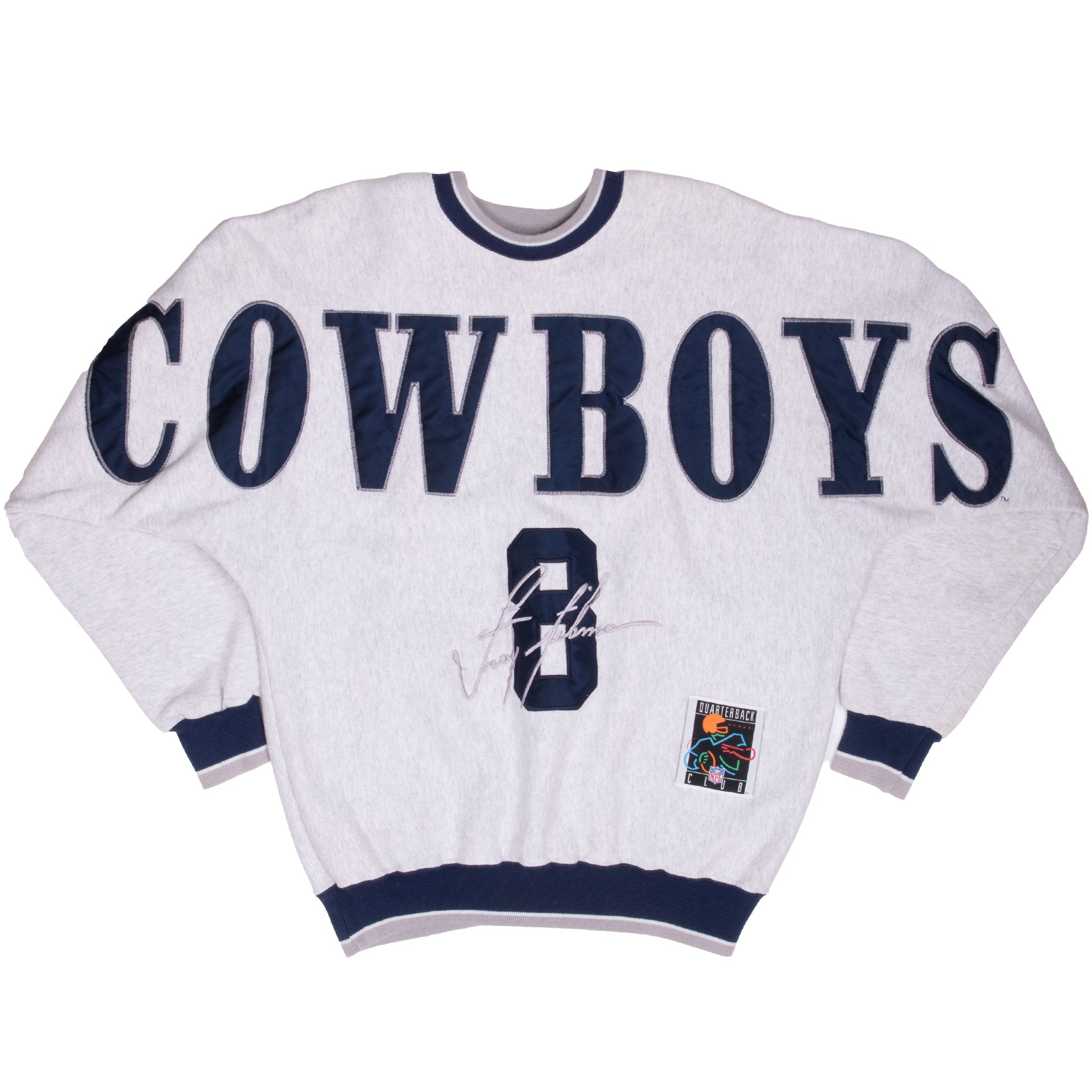 Vintage Nfl Dallas Cowboys Troy Aikman #8 Legends Atheltic Sweatshirt 1990S Size Medium Made In USA