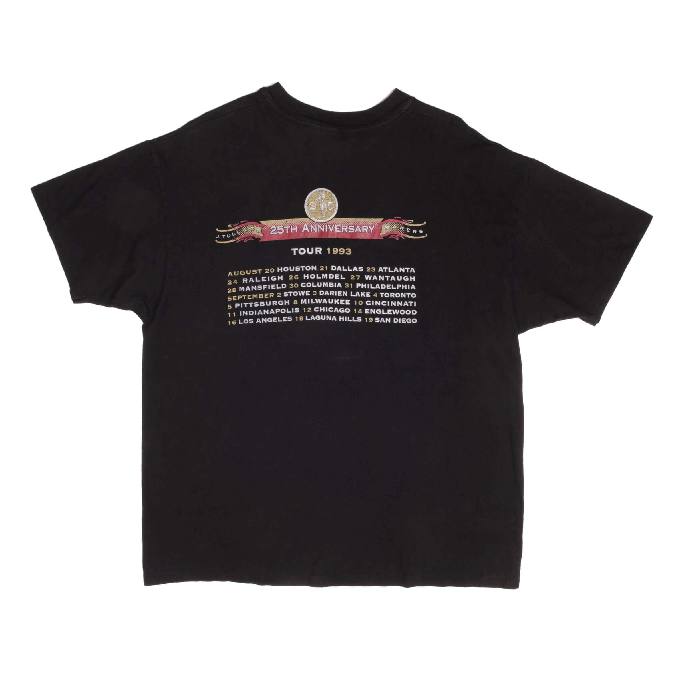 Vintage Jethro Tull 25Th Anniversary 1993 Tour Tee Shirt Xl Made In USA With Single Stitch Sleeves