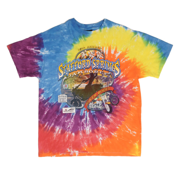 Vintage Tie Dye Ama Motocross 15Th Annual Stafford Springs Jamboree Connecticut 1996 Tee Shirt Large Made In USA With Single Stitch Sleeves